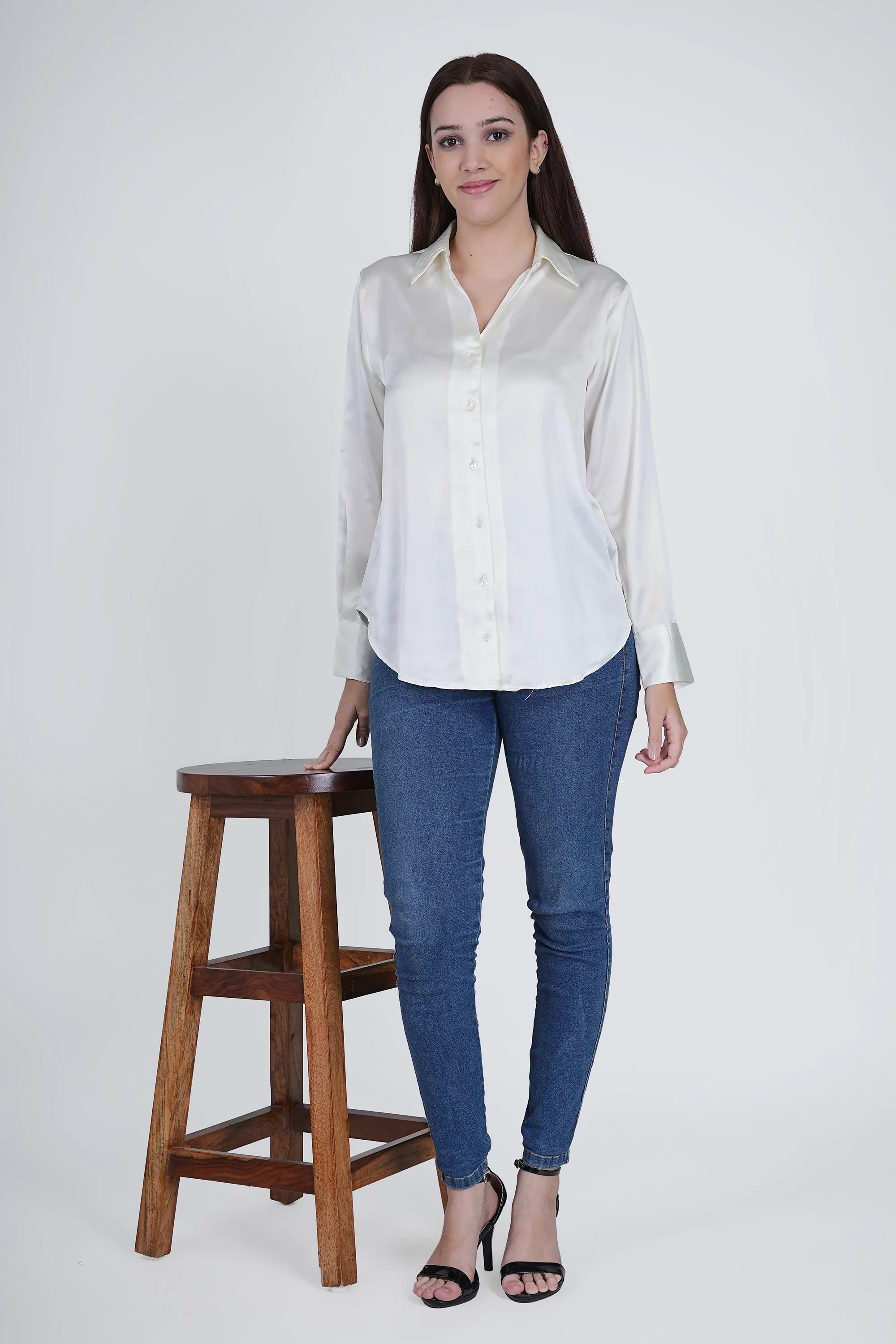 Off-White Satin Shirt for Women - Image 6