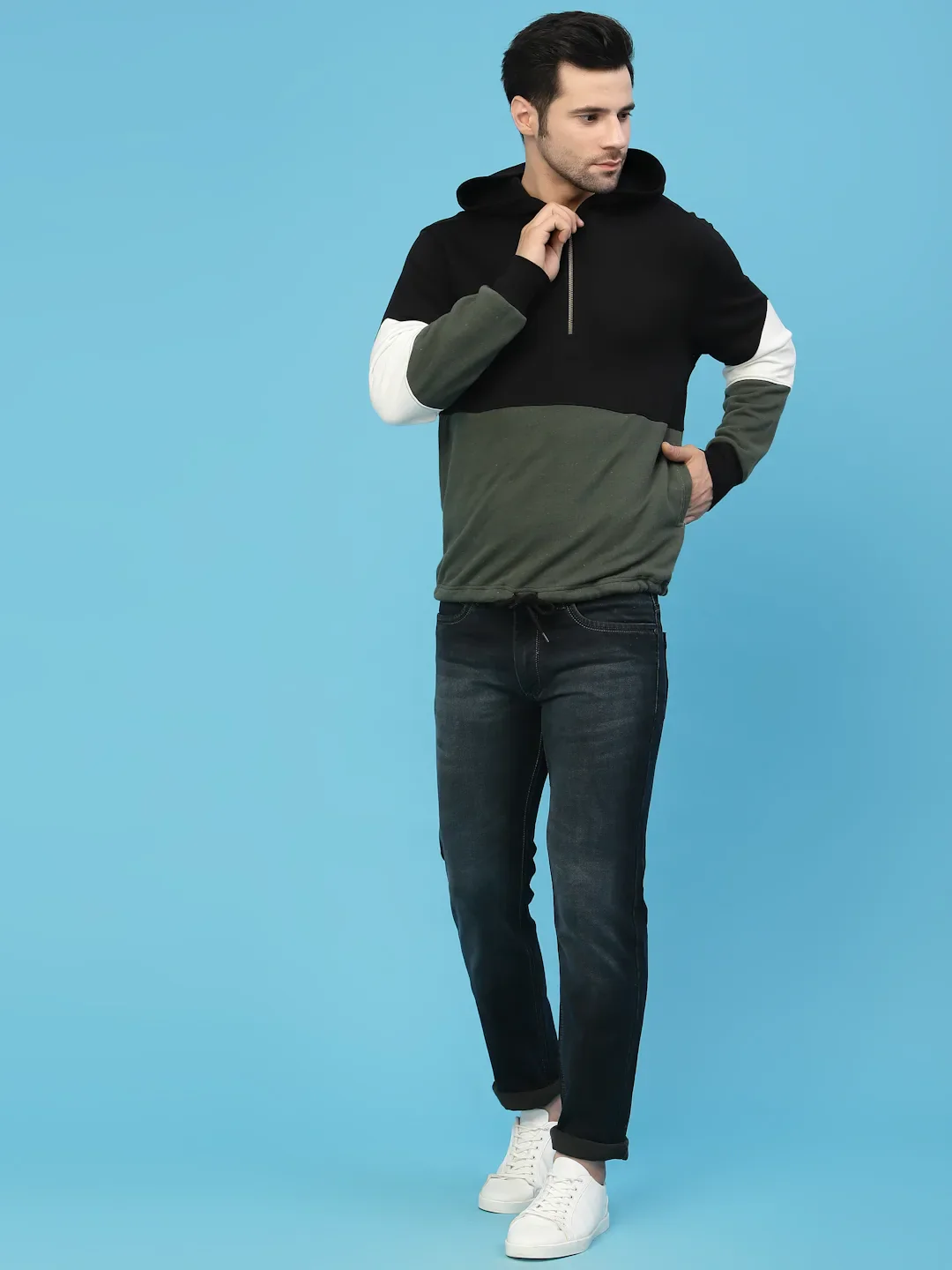 Flawless Men Olive Color Blocked Sweatshirt - Image 3