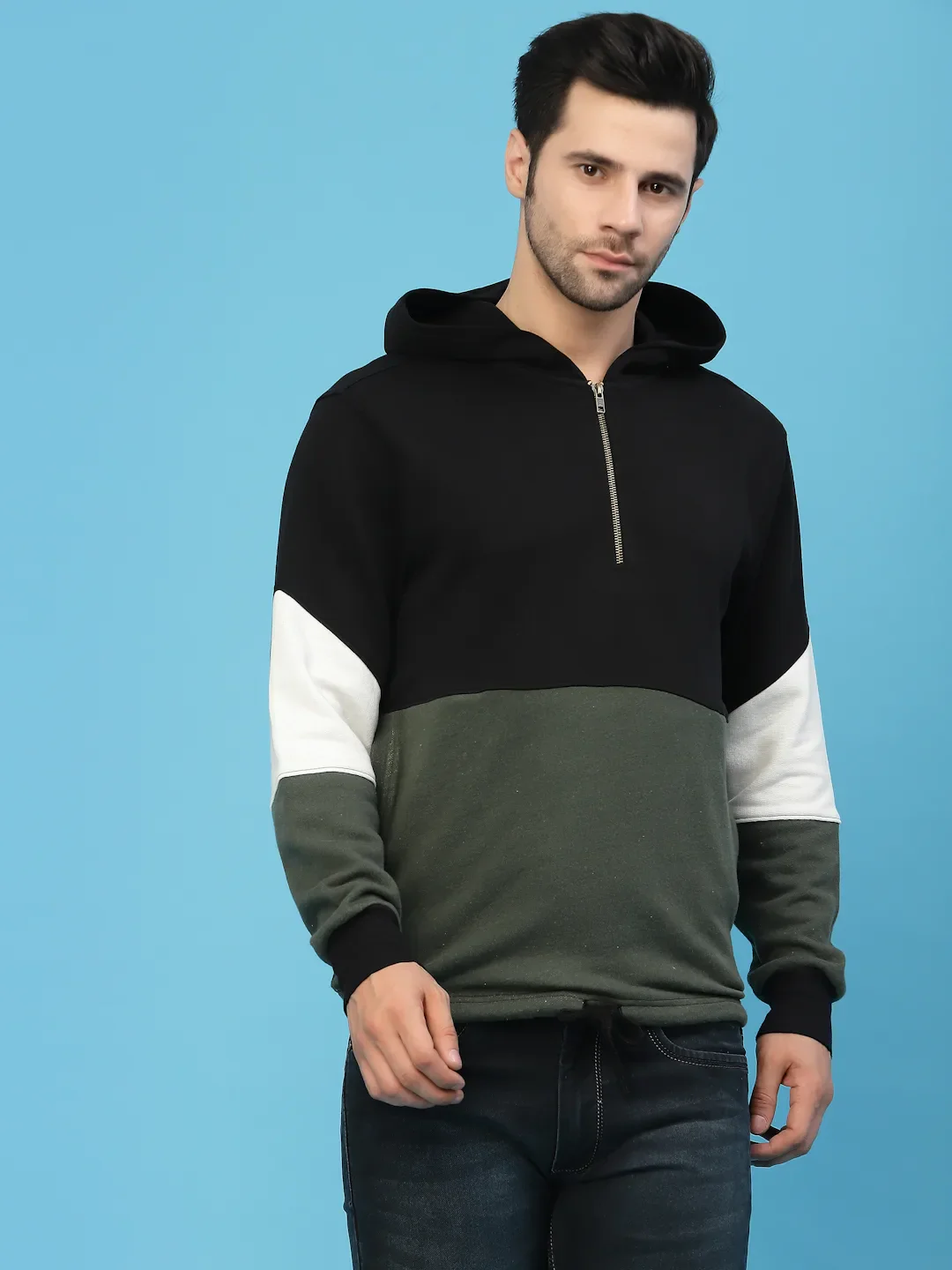 Flawless Men Olive Color Blocked Sweatshirt - Image 4