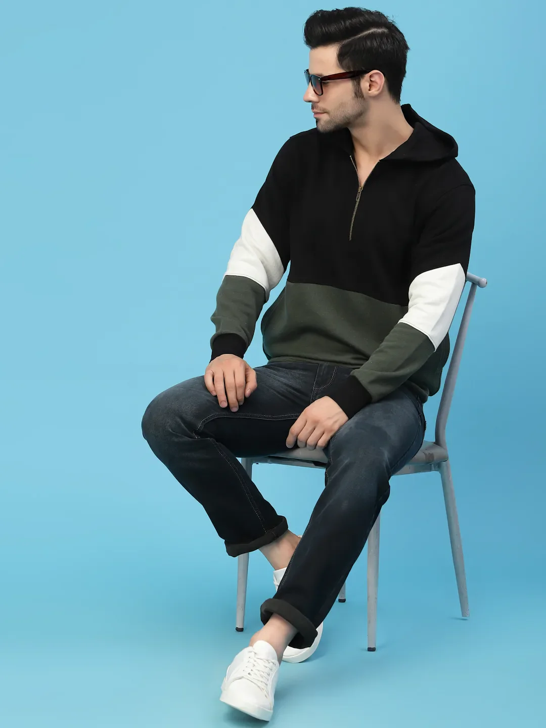 Flawless Men Olive Color Blocked Sweatshirt - Image 6