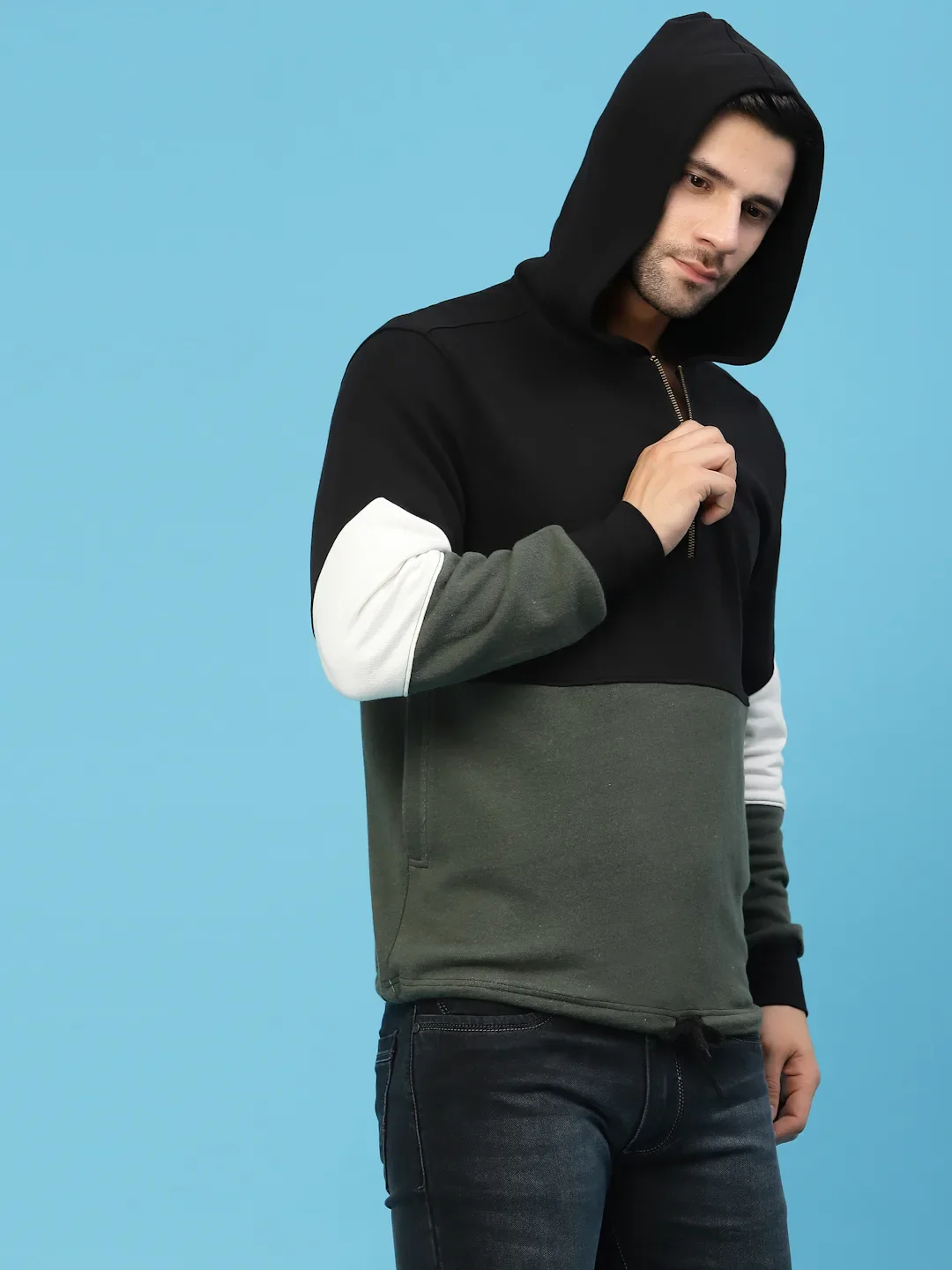 Flawless Men Olive Color Blocked Sweatshirt - Image 7