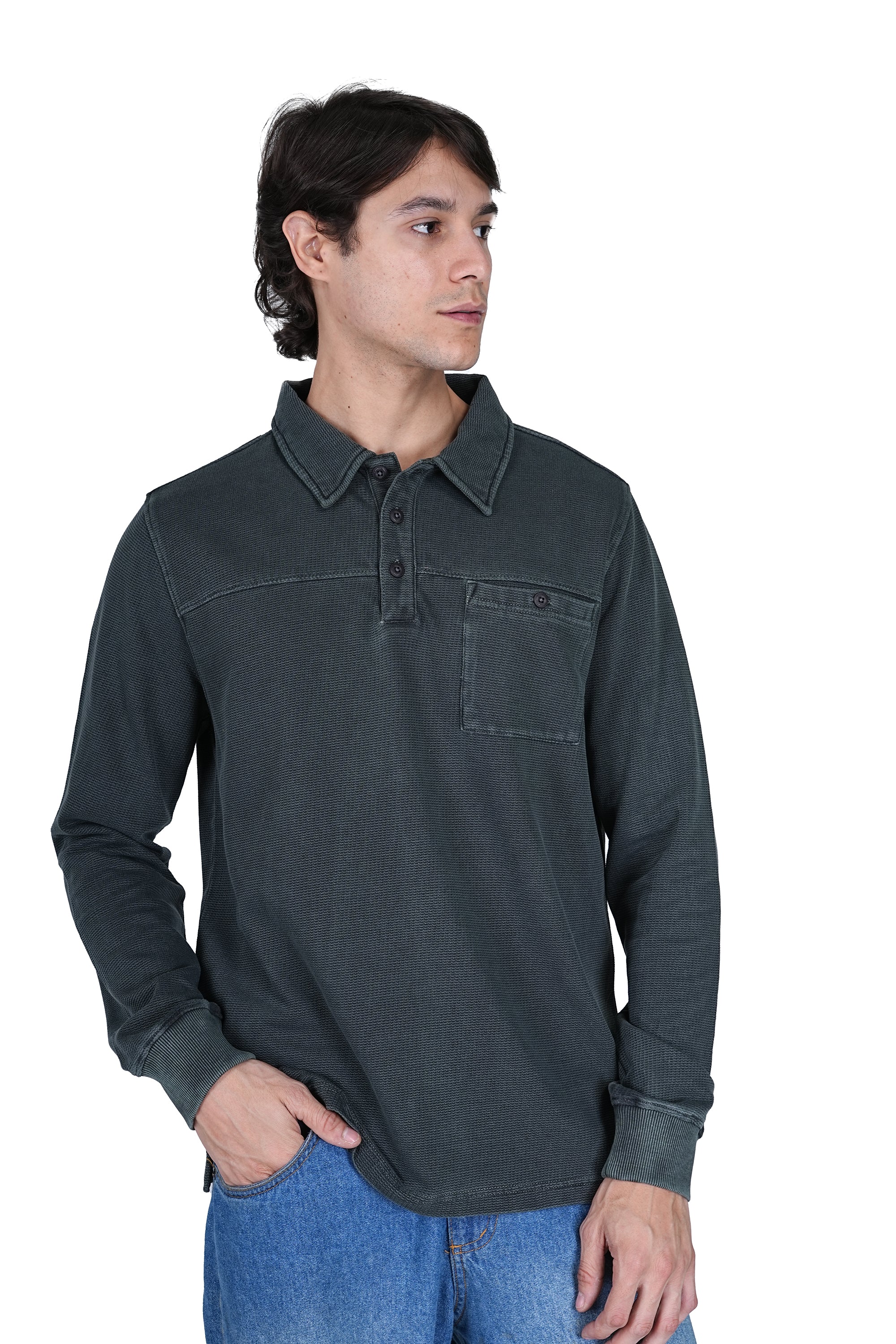Olive Green Solid Polo Neck Cotton Blend Sweater - Relaxed Fit - Image 3