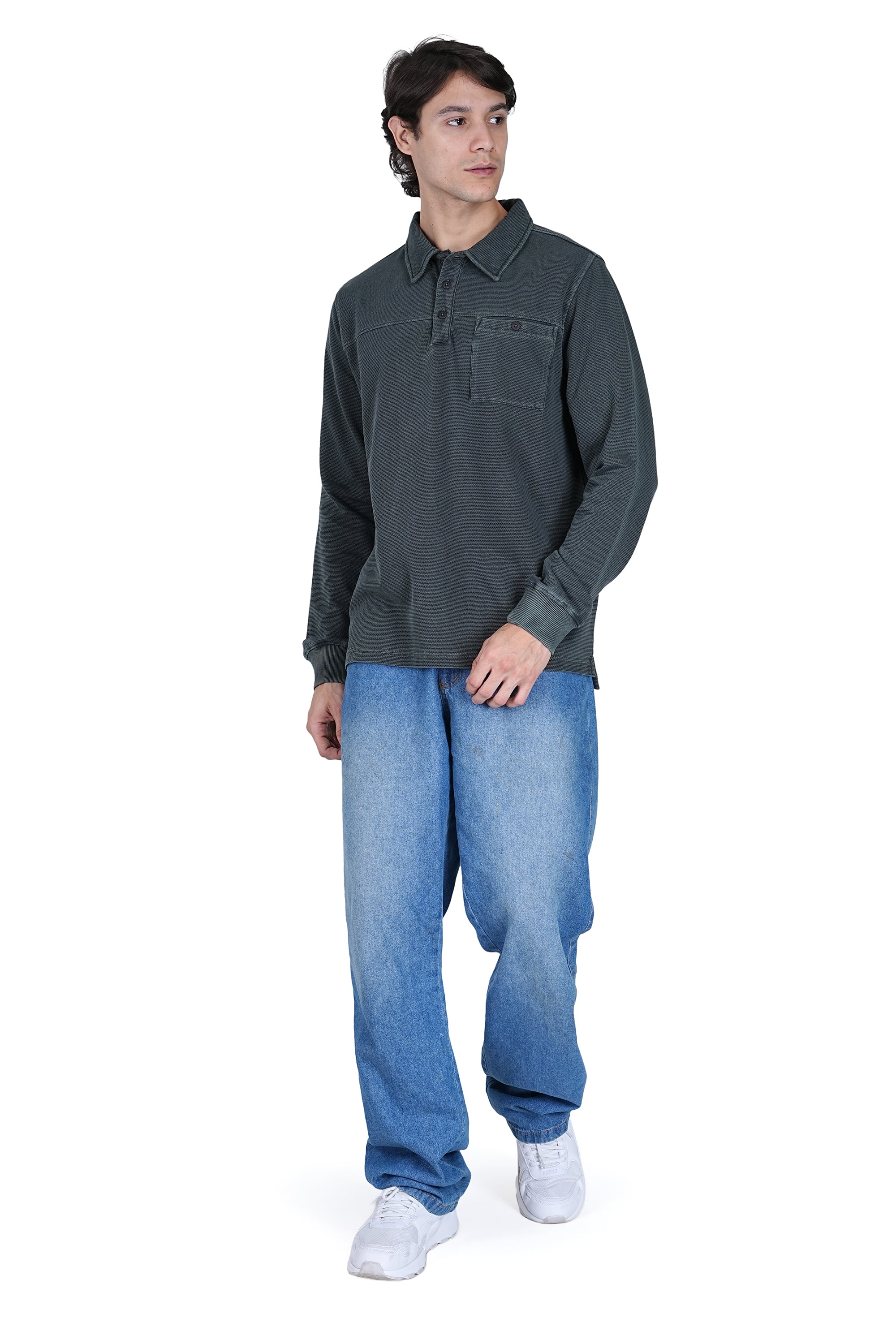 Olive Green Solid Polo Neck Cotton Blend Sweater - Relaxed Fit - Image 4