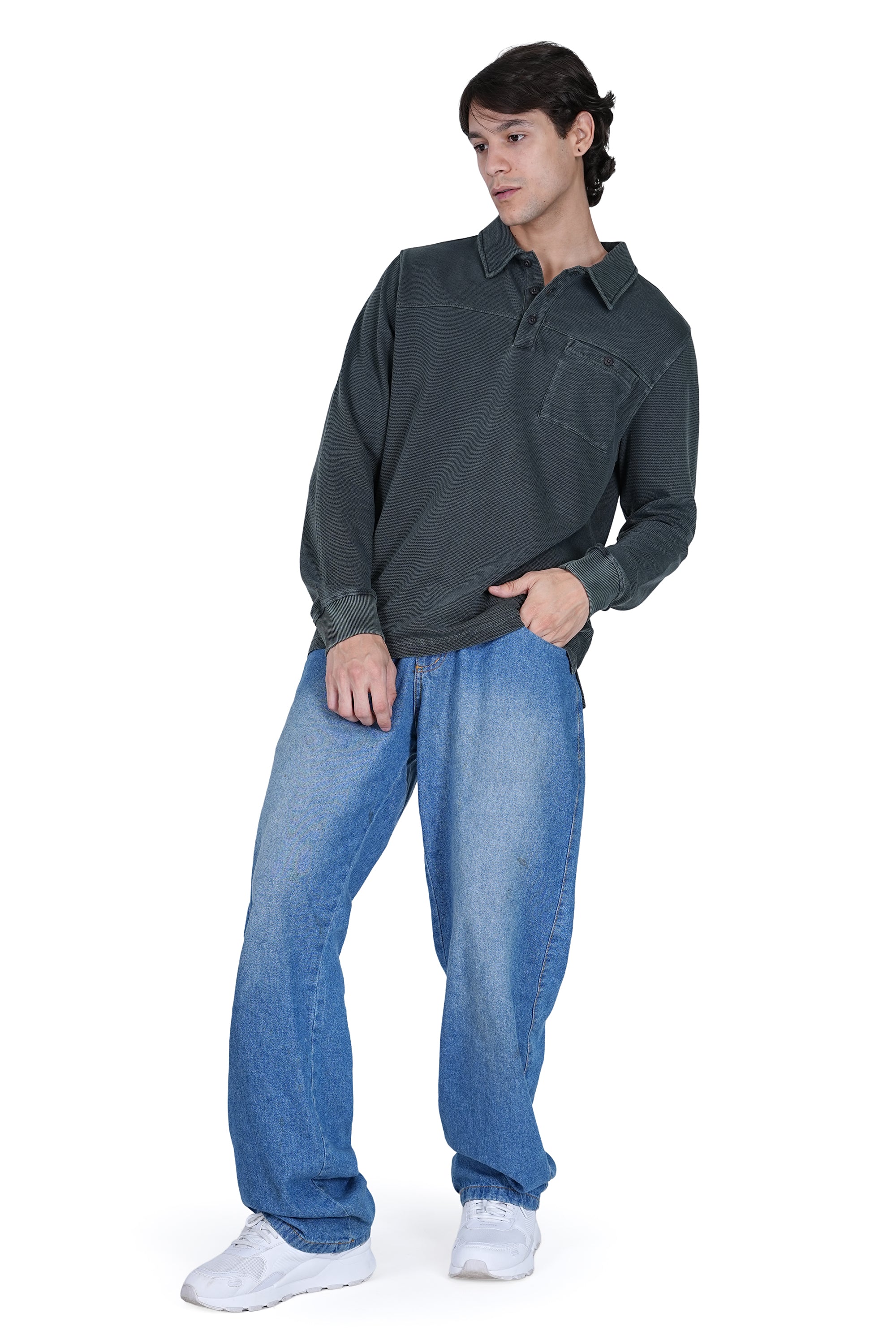 Olive Green Solid Polo Neck Cotton Blend Sweater - Relaxed Fit - Image 7