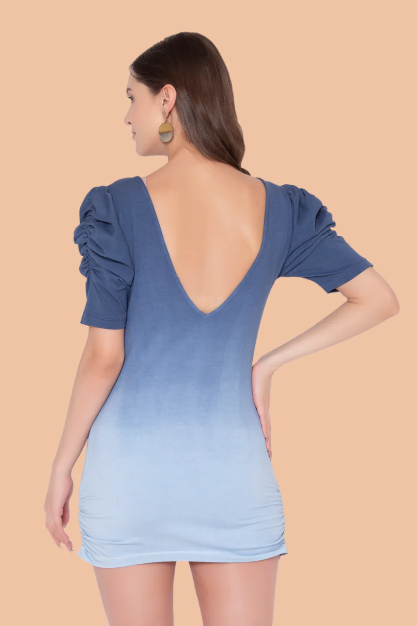 Flawless Bodycon Blue & White Mini Dress for Women | OMBRE - Image 3