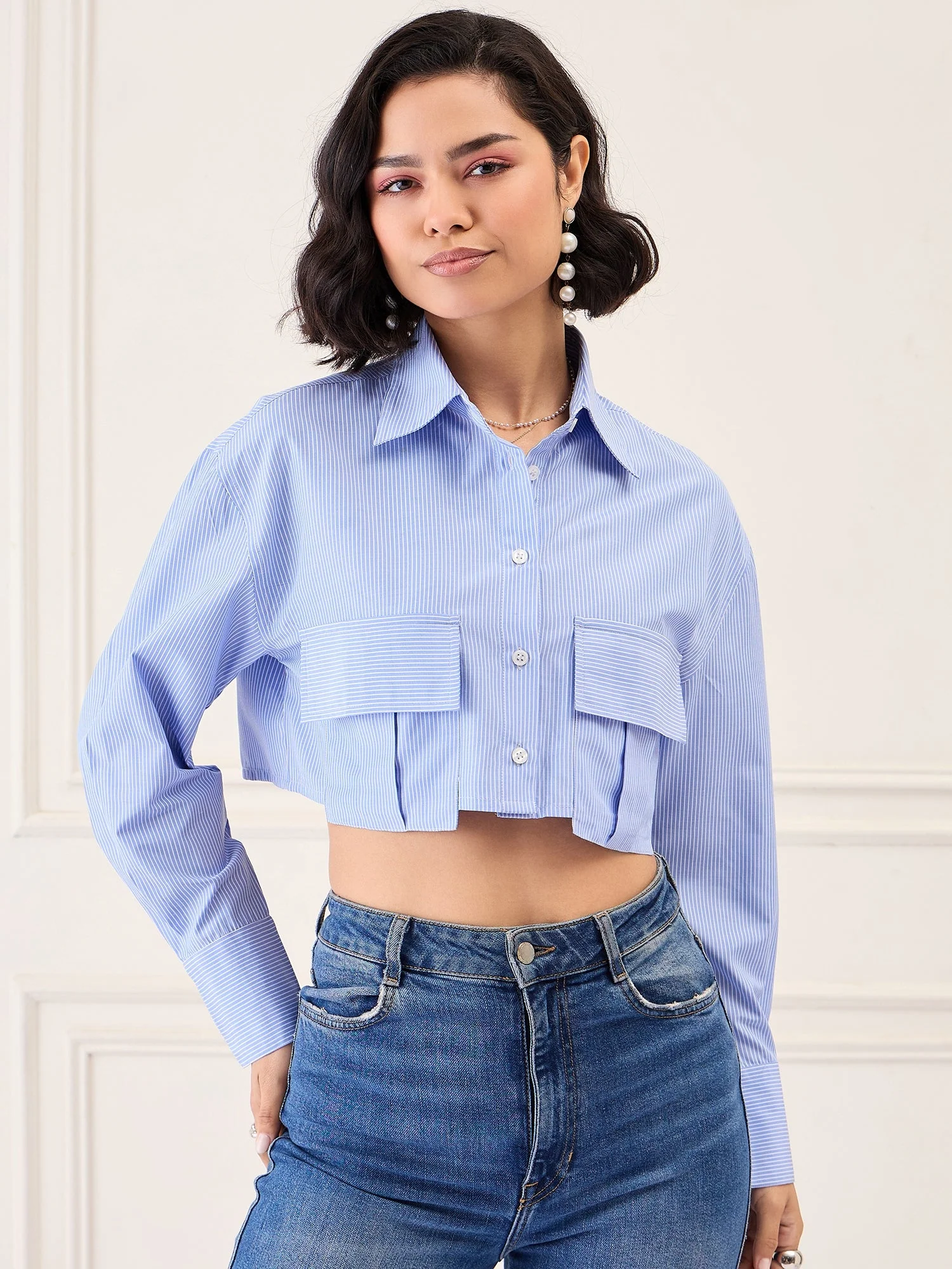 Opaque Printed Casual Shirt - Blue & White - Image 3