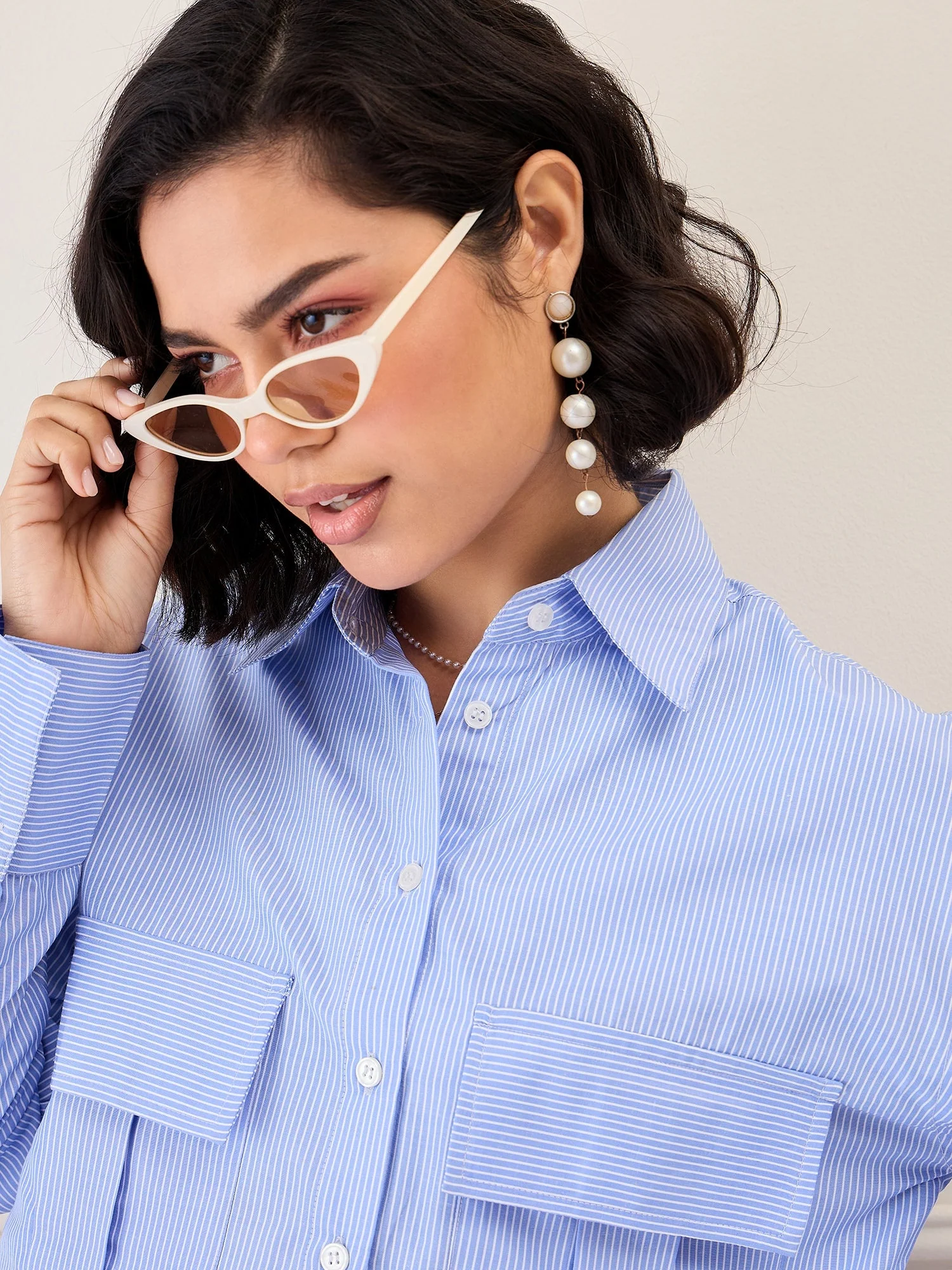 Opaque Printed Casual Shirt - Blue & White - Image 4