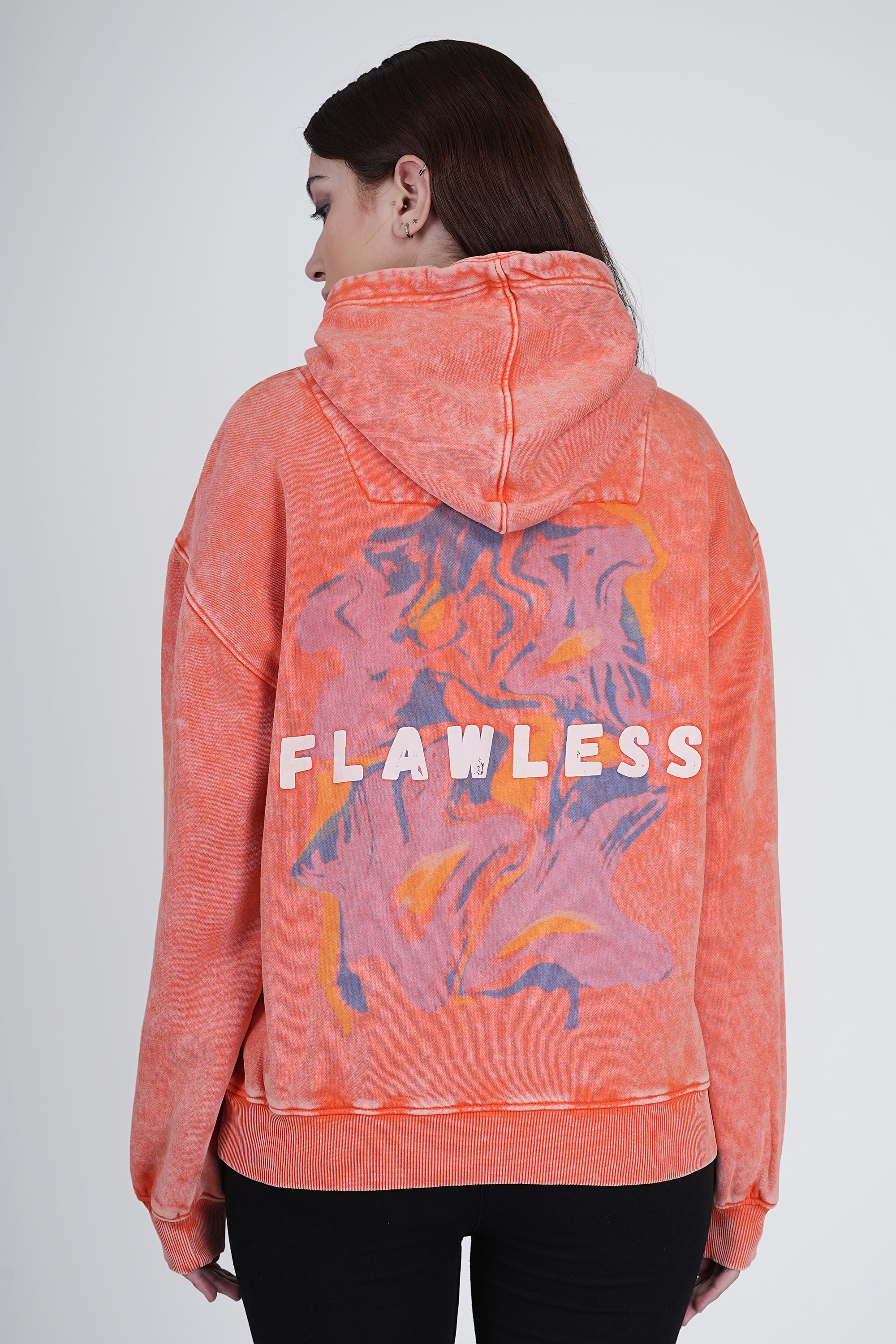 Orange Full Sleeve Solid Hooded Sweatshirt for Women - Image 3