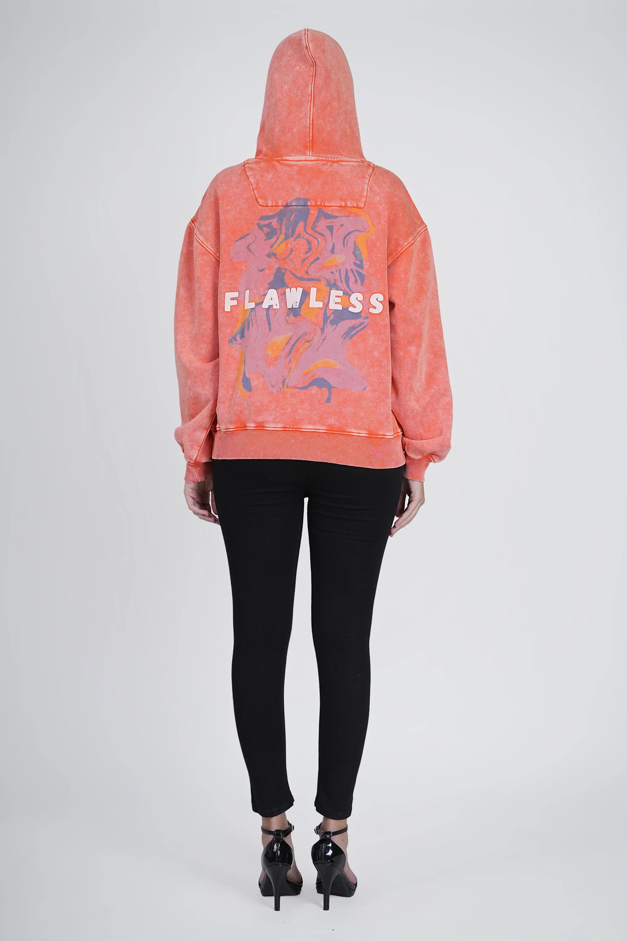 Orange Full Sleeve Solid Hooded Sweatshirt for Women - Image 5