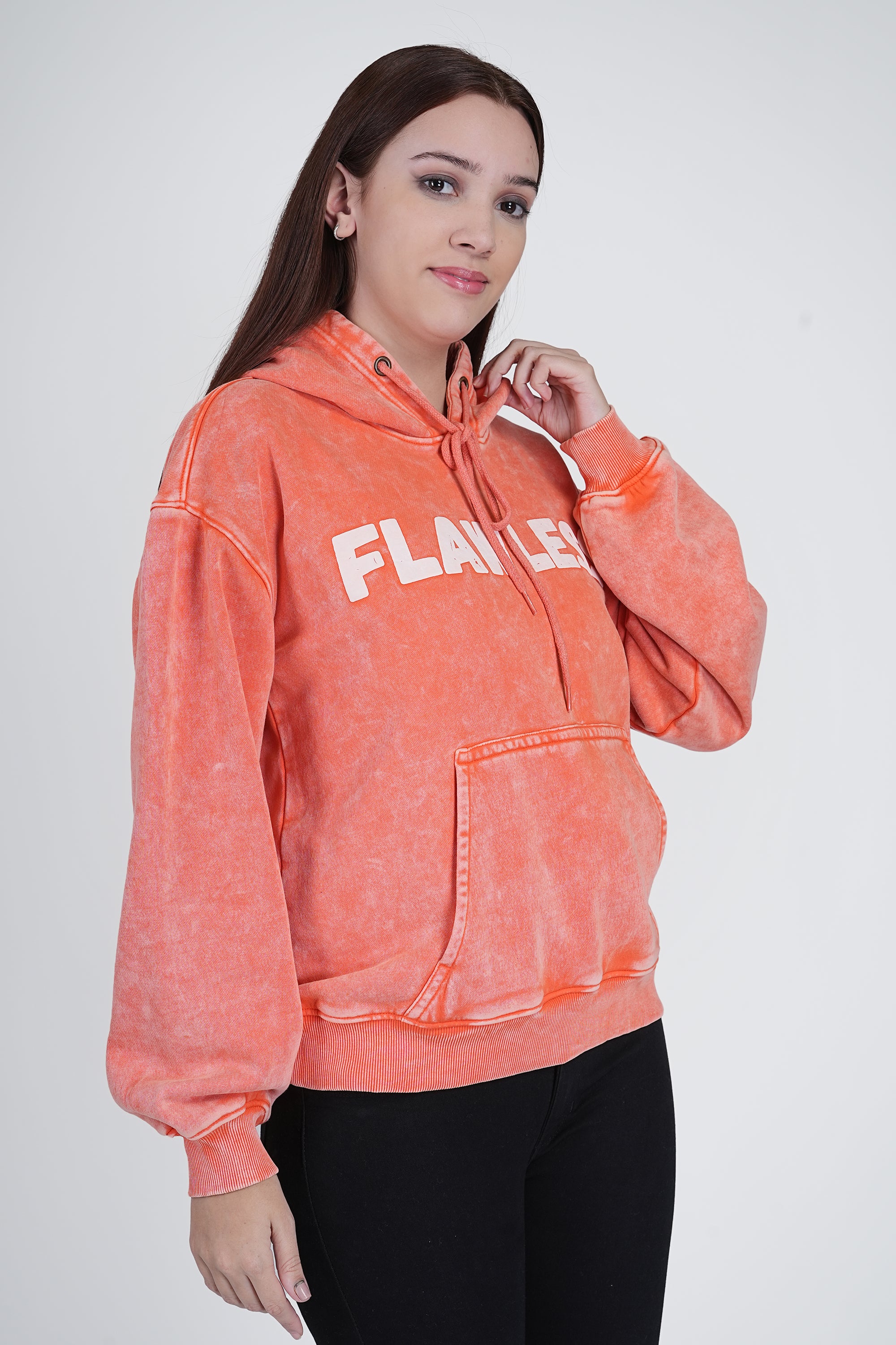 Orange Full Sleeve Solid Hooded Sweatshirt for Women - Image 8