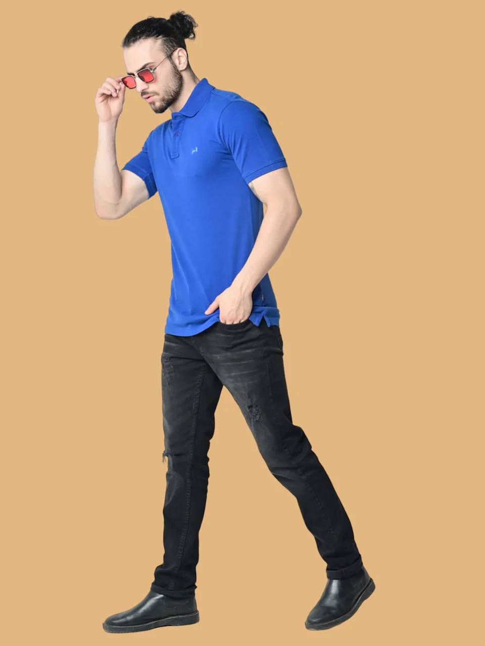 Flawless Men Bug Blue Organic Polo T-Shirt - Image 5