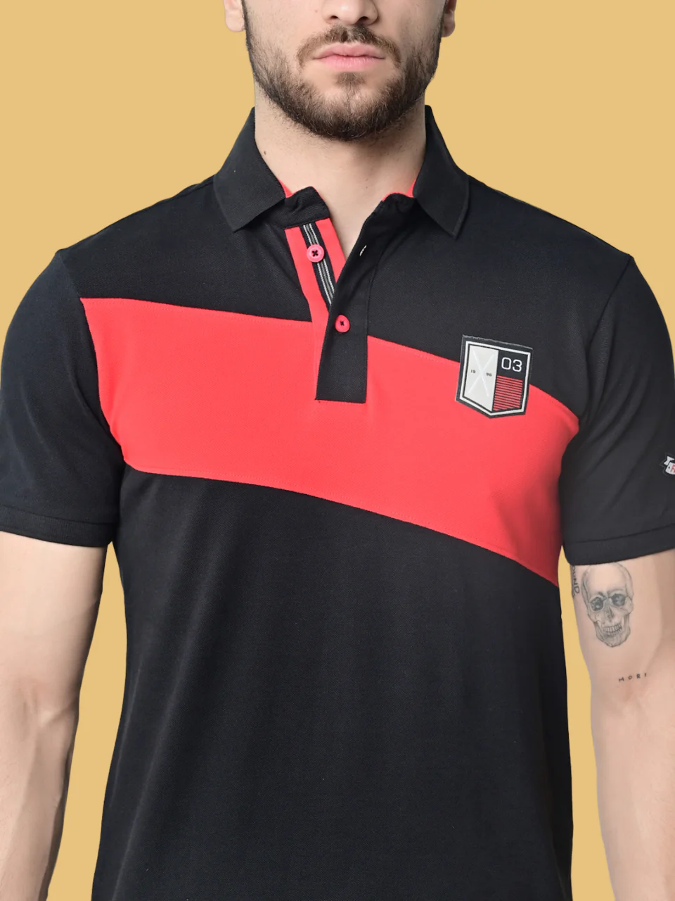 Flawless Men Danger Red Organic Polo T-Shirt - Image 3