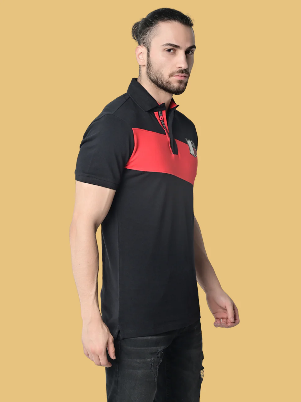 Flawless Men Danger Red Organic Polo T-Shirt - Image 4