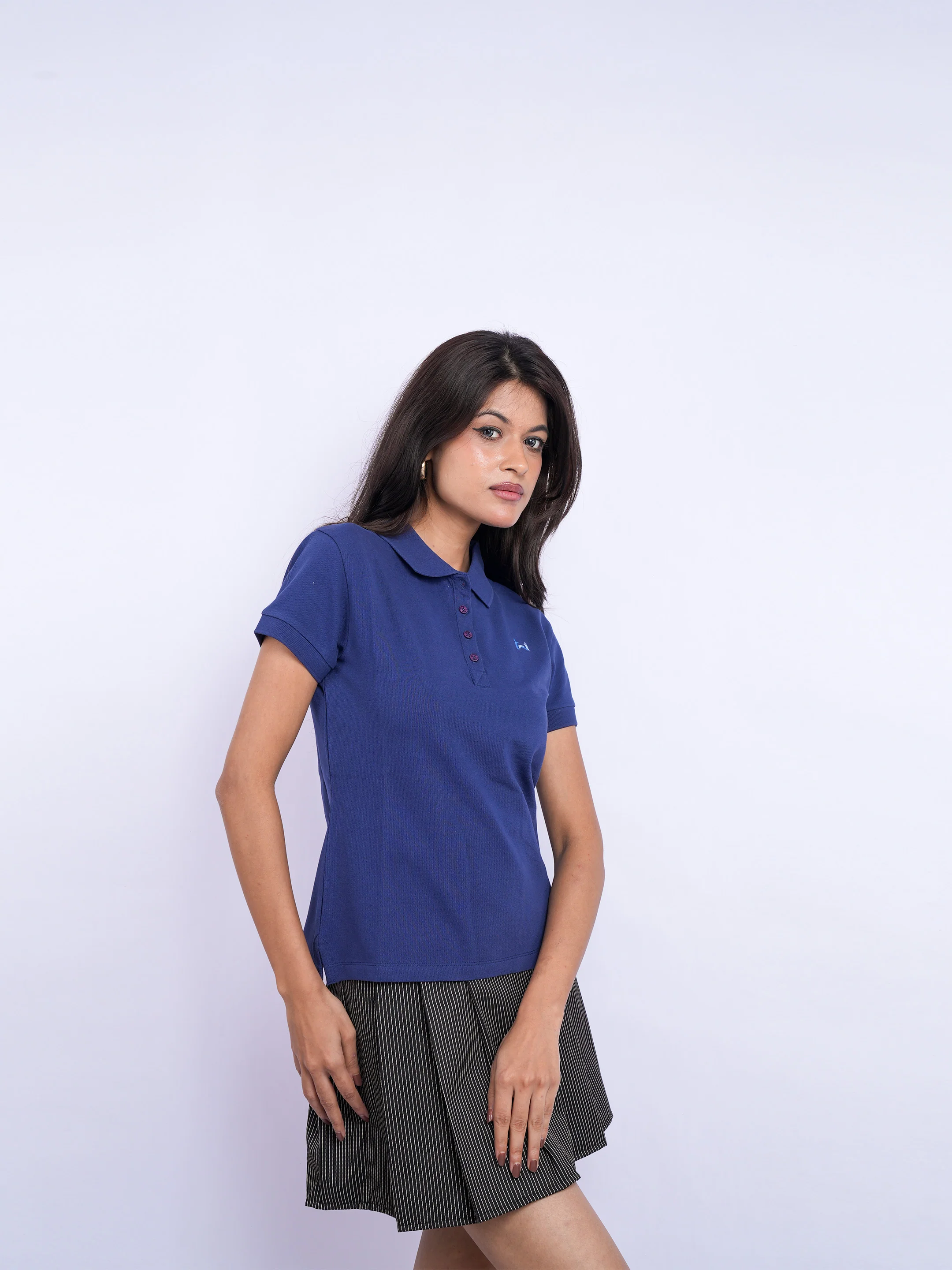 Flawless Women Organic Navy Polo T-Shirt - Image 4