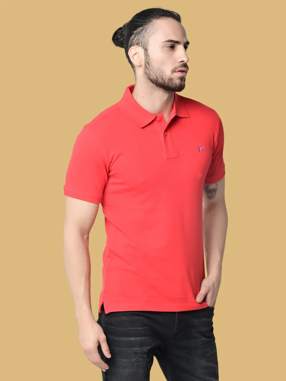 Flawless Men Red Organic Polo T-Shirt - Image 4