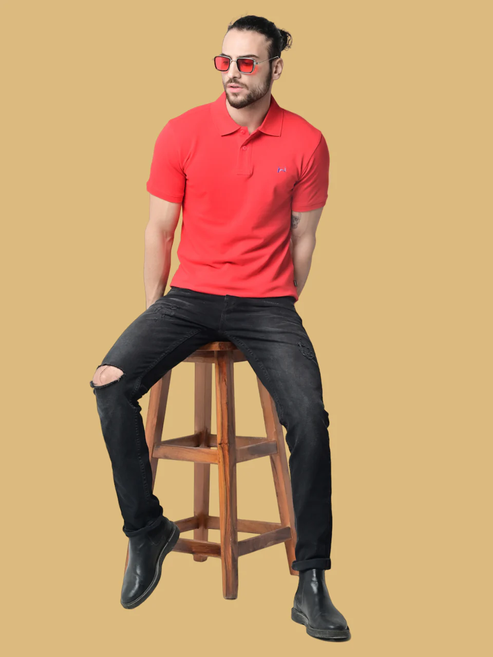 Flawless Men Red Organic Polo T-Shirt - Image 5
