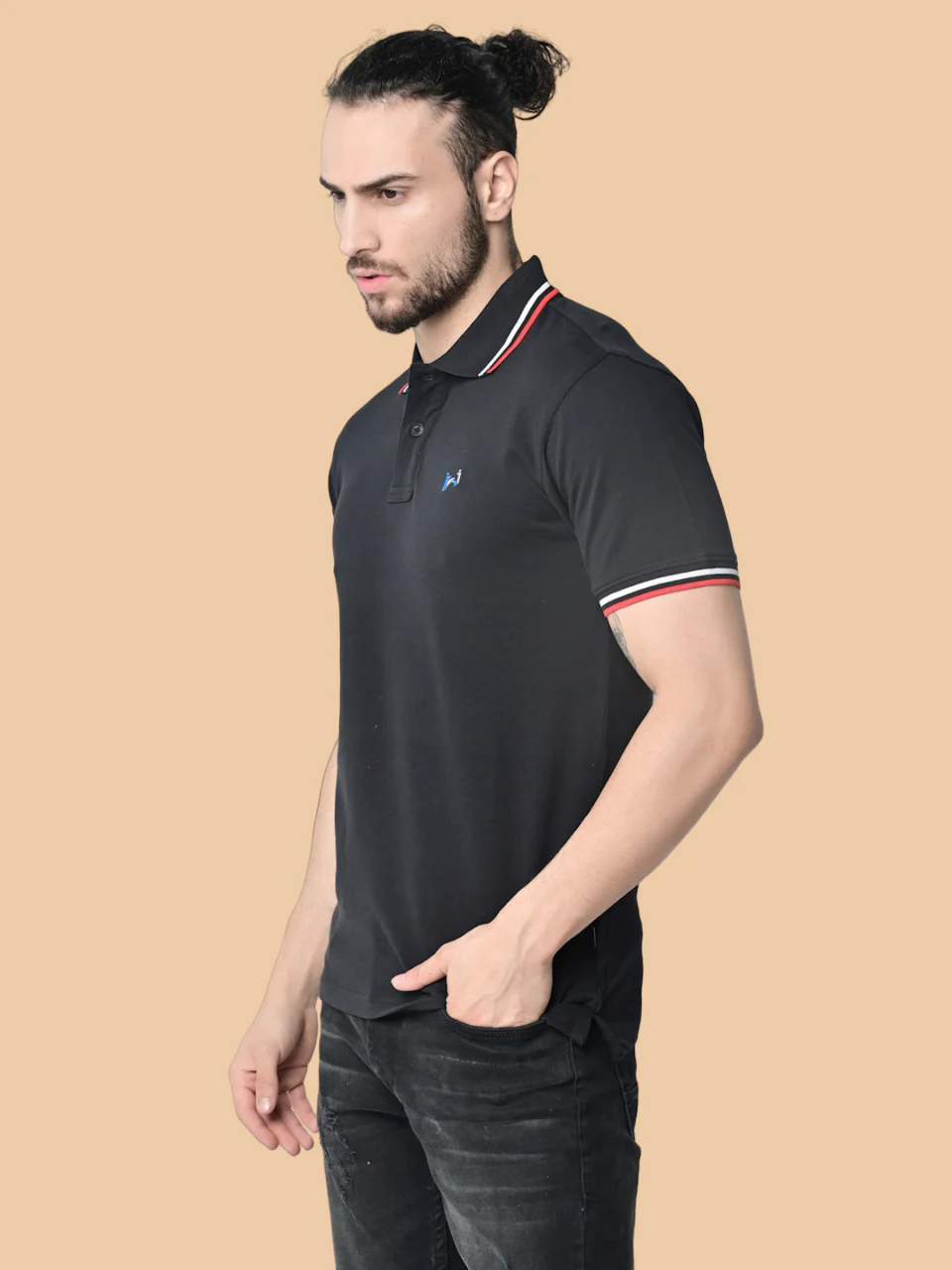 Flawless Men Steady Black Organic Polo T-Shirt - Image 4