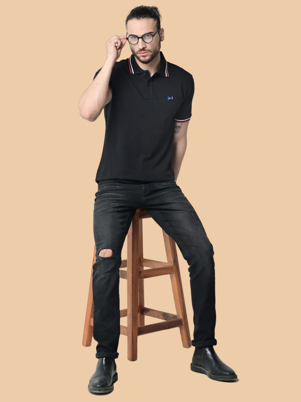 Flawless Men Steady Black Organic Polo T-Shirt - Image 5