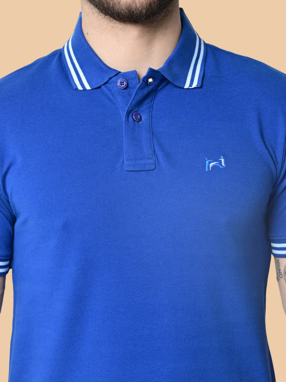 Flawless Men Super Blue Organic Polo T-Shirt - Image 3