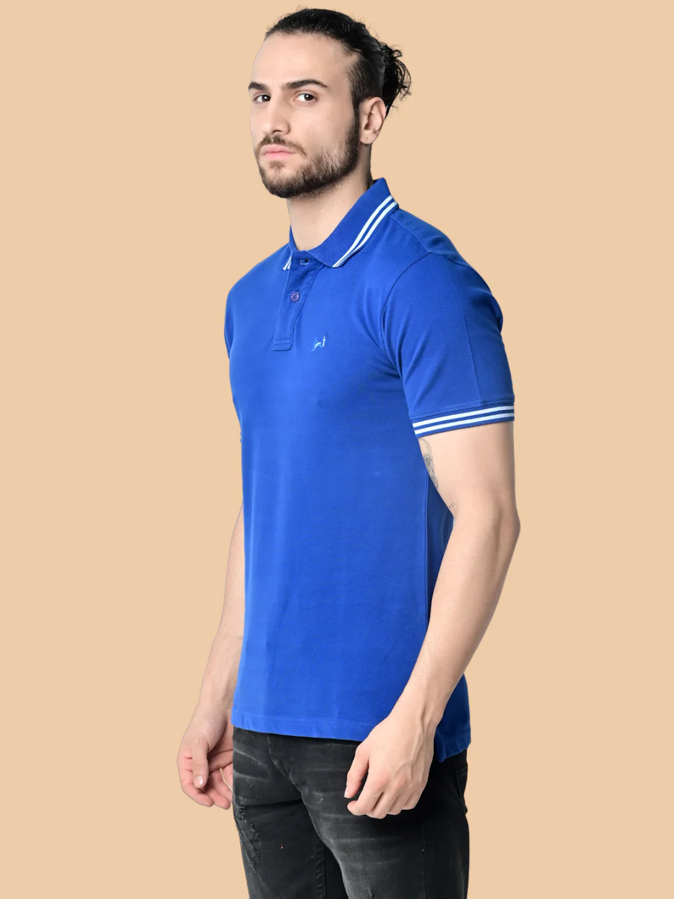 Flawless Men Super Blue Organic Polo T-Shirt - Image 4