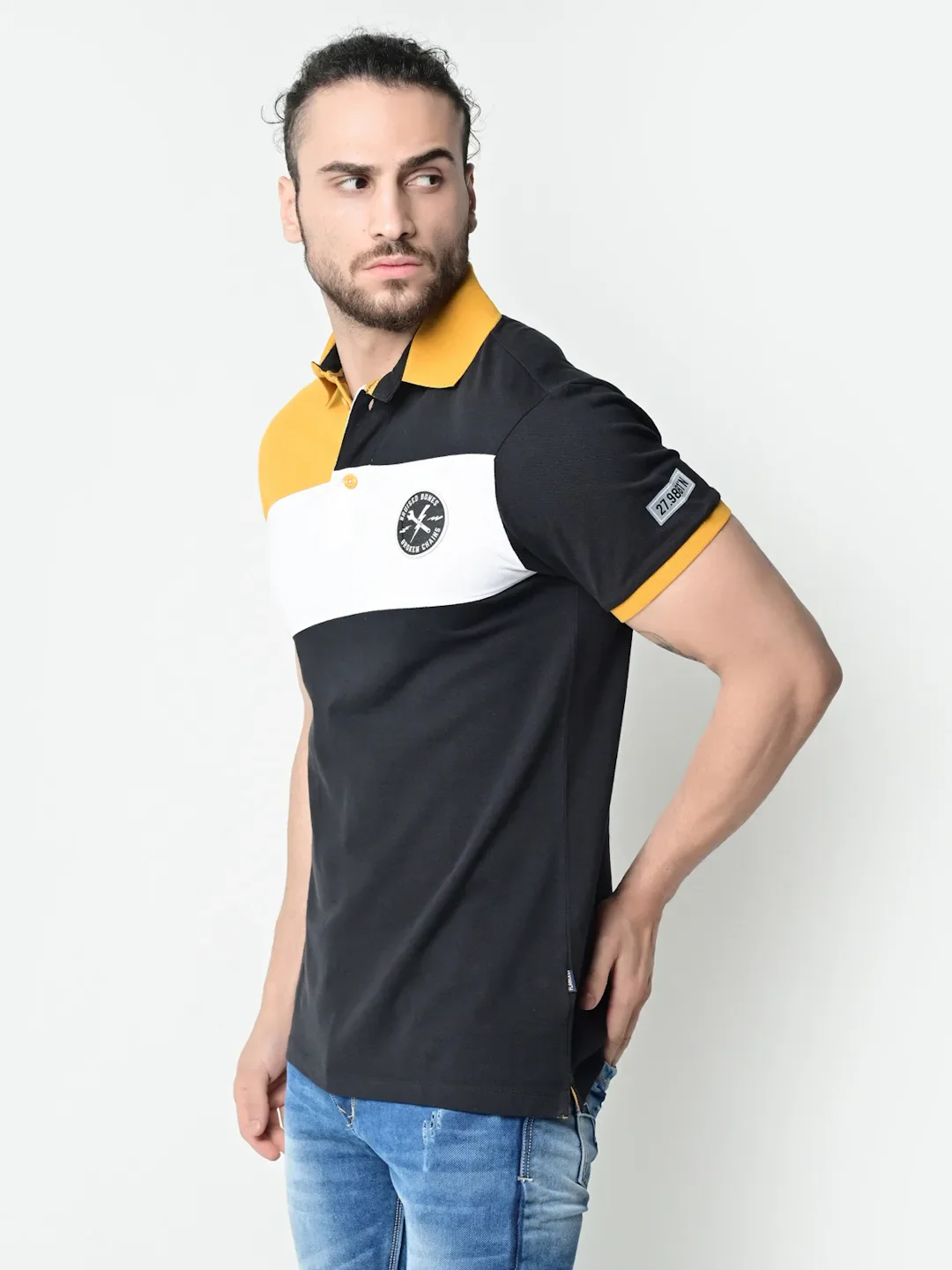 Flawless Men Organic Trio Mustard Polo T-Shirt - Image 3