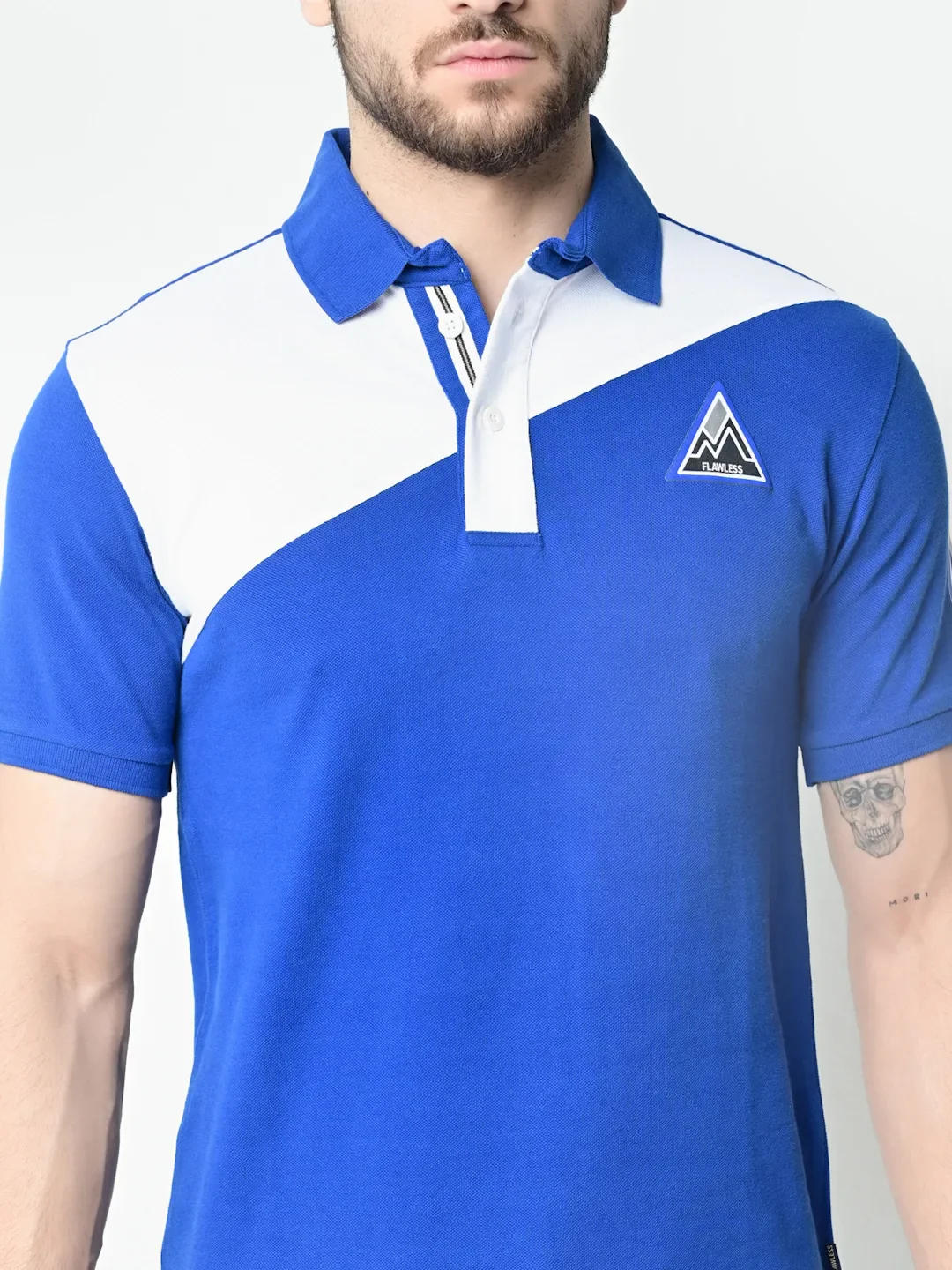Flawless Men Organic Blue & White Polo T-Shirt - Image 3