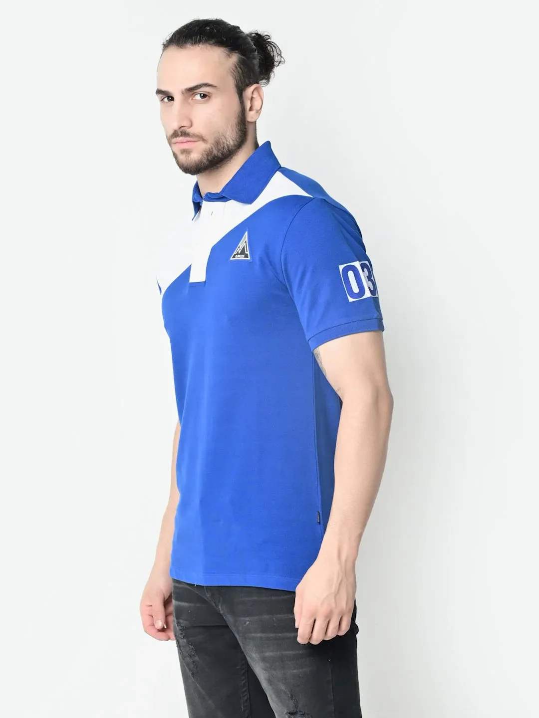 Flawless Men Organic Blue & White Polo T-Shirt - Image 4