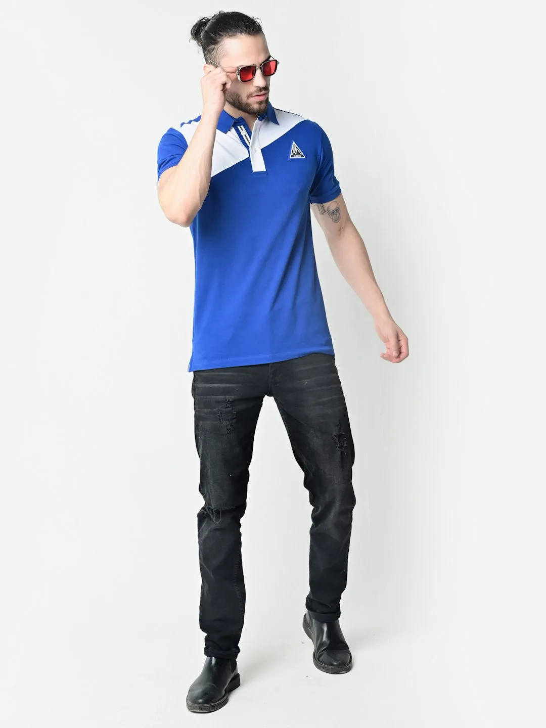 Flawless Men Organic Blue & White Polo T-Shirt - Image 5