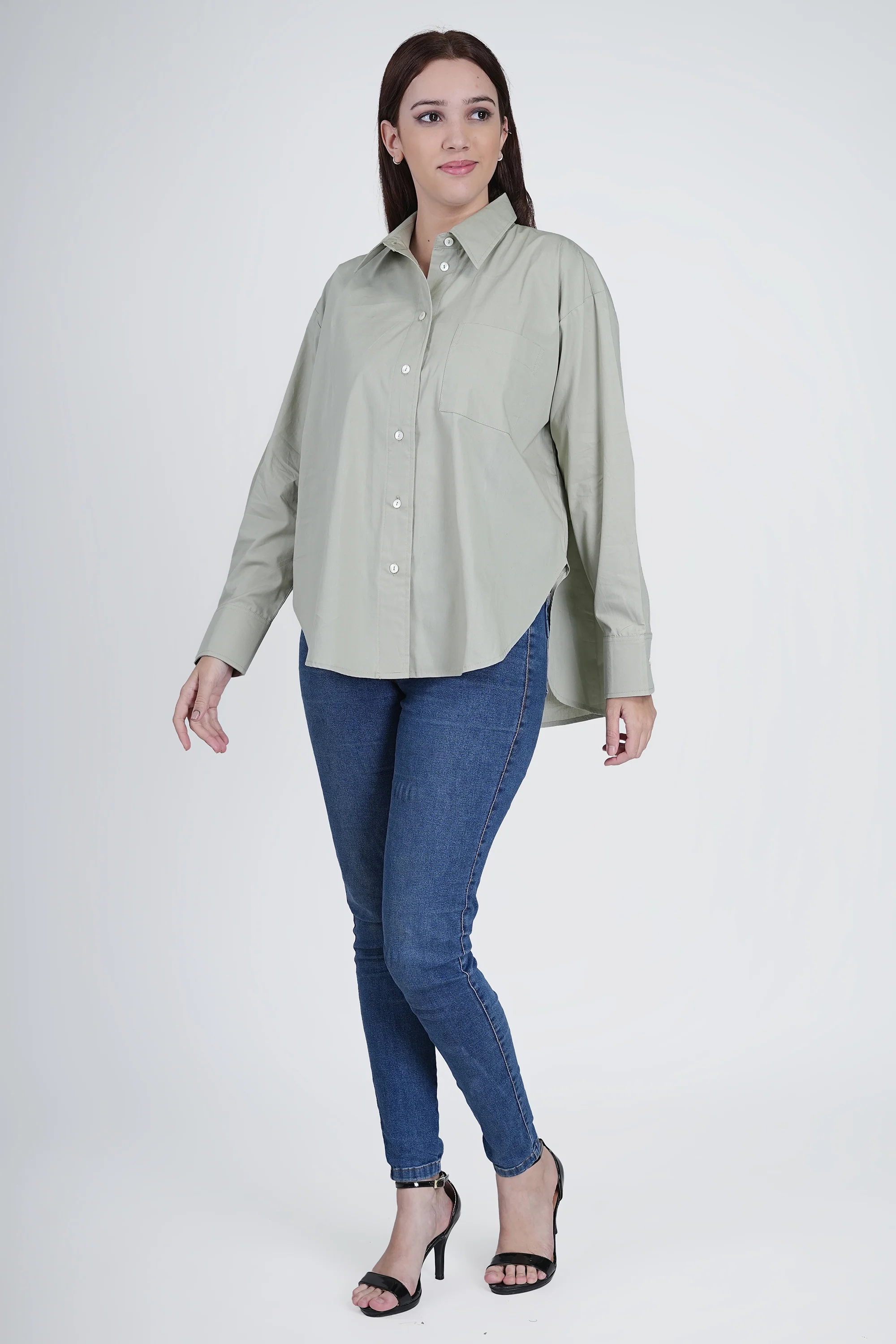 Oversized Cotton Rage Green Shirt for Women - Image 6