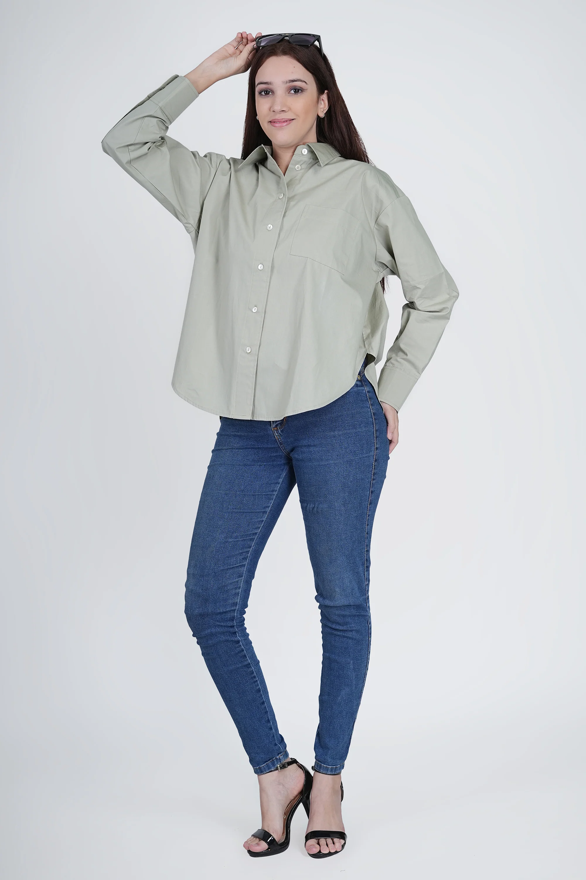 Oversized Cotton Rage Green Shirt for Women - Image 7
