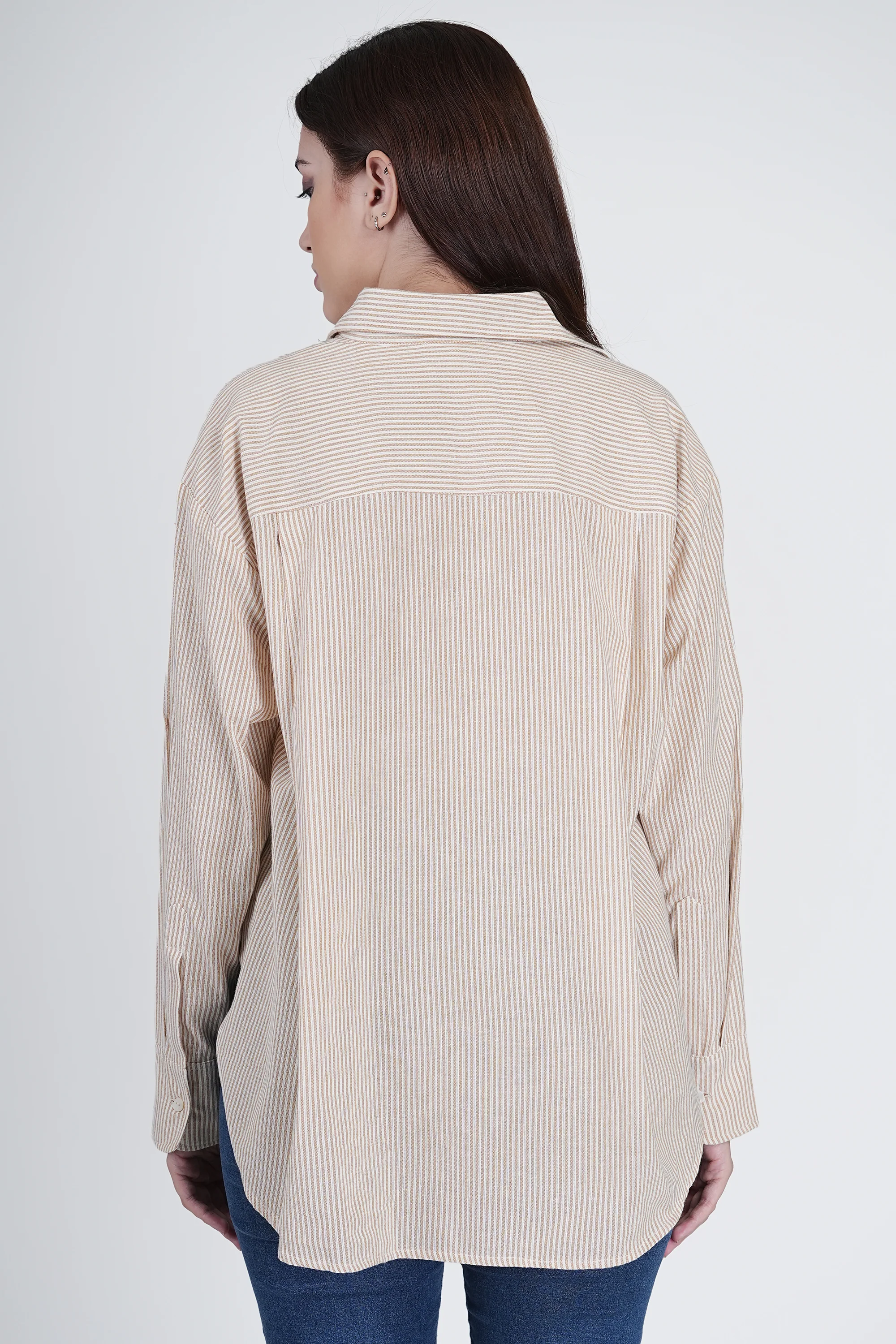 Oversized Cotton Shirt - Light Brown - Image 3