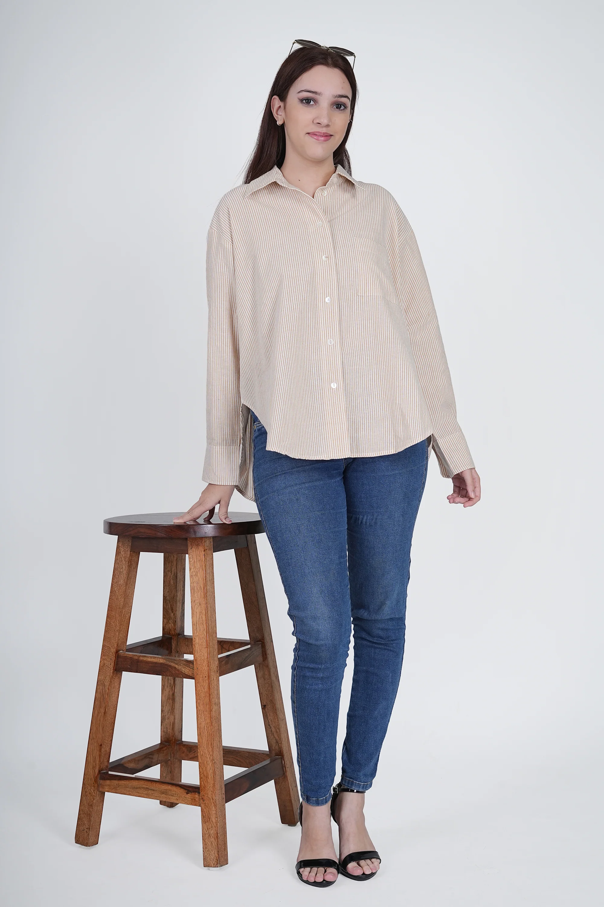 Oversized Cotton Shirt - Light Brown - Image 7
