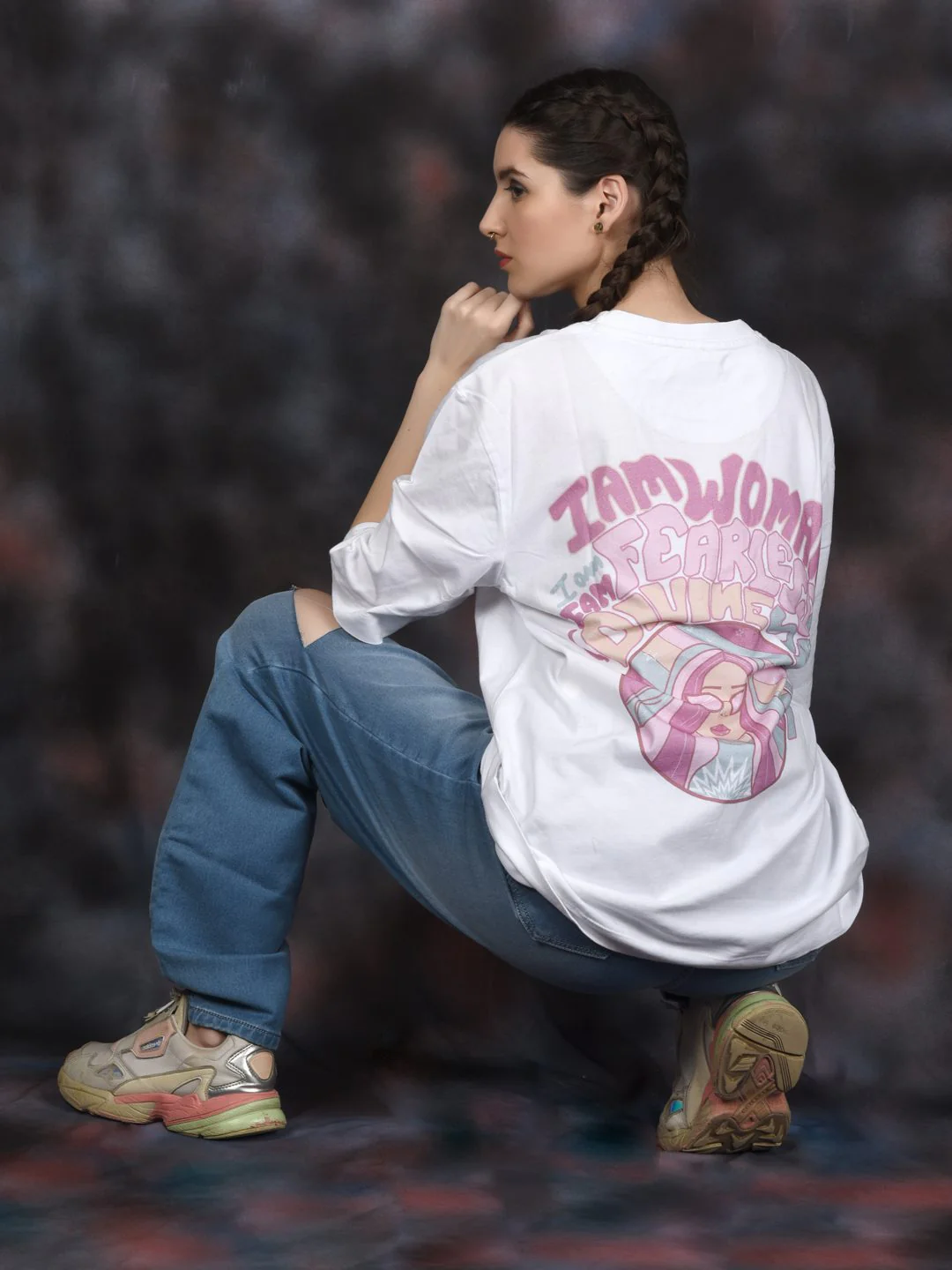 Flawless Women Fearless White Oversized T-Shirt - Image 4