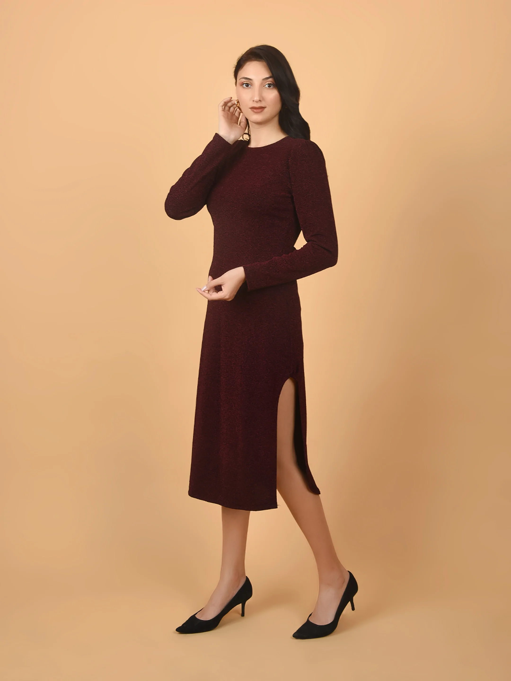 Flawless Trendy Partywear Bodycon Midi Slit Dress | DIVA - Image 3