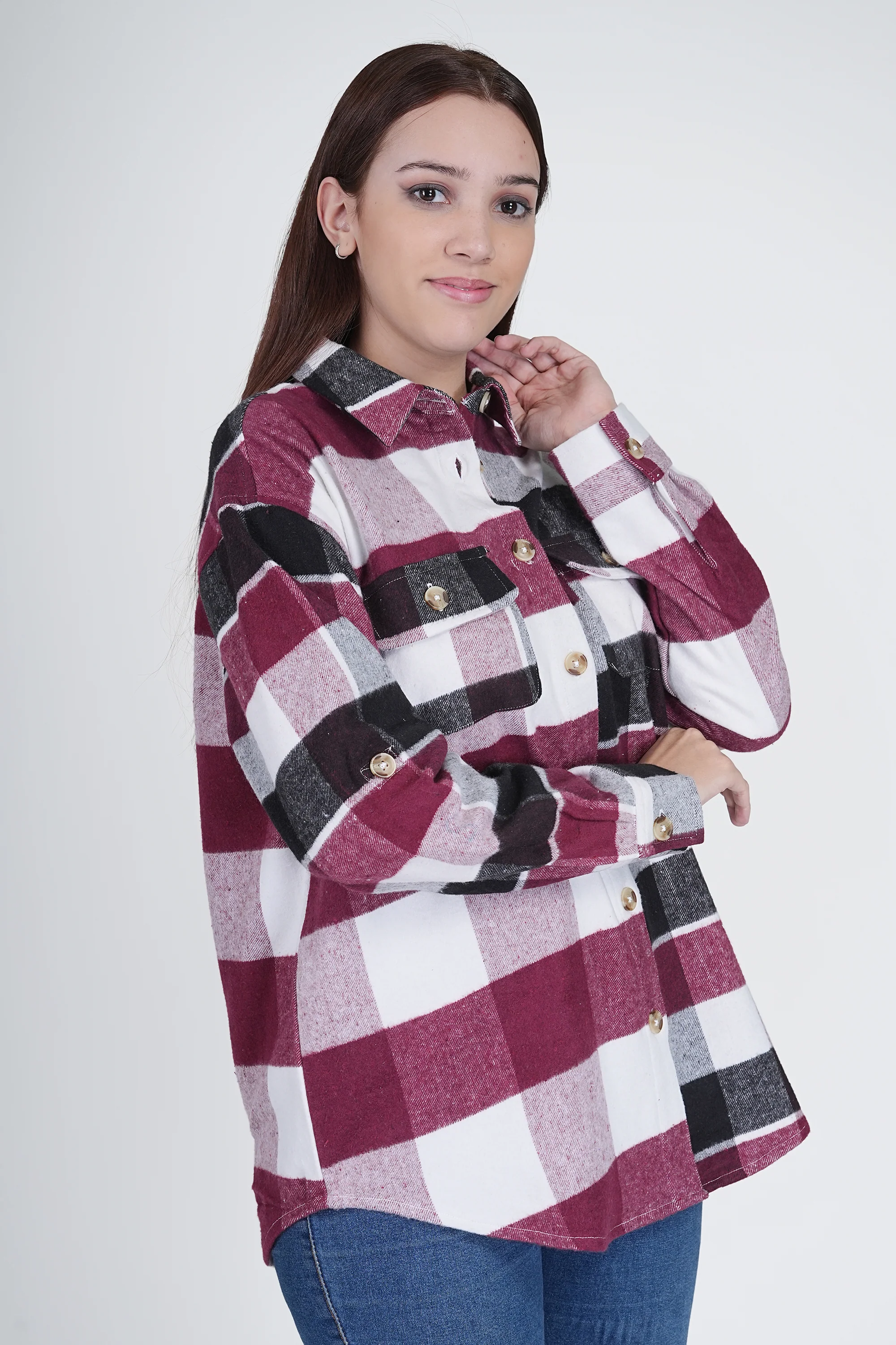Pink and Black Women's Boxy Fit Checkered Shacket - Image 2