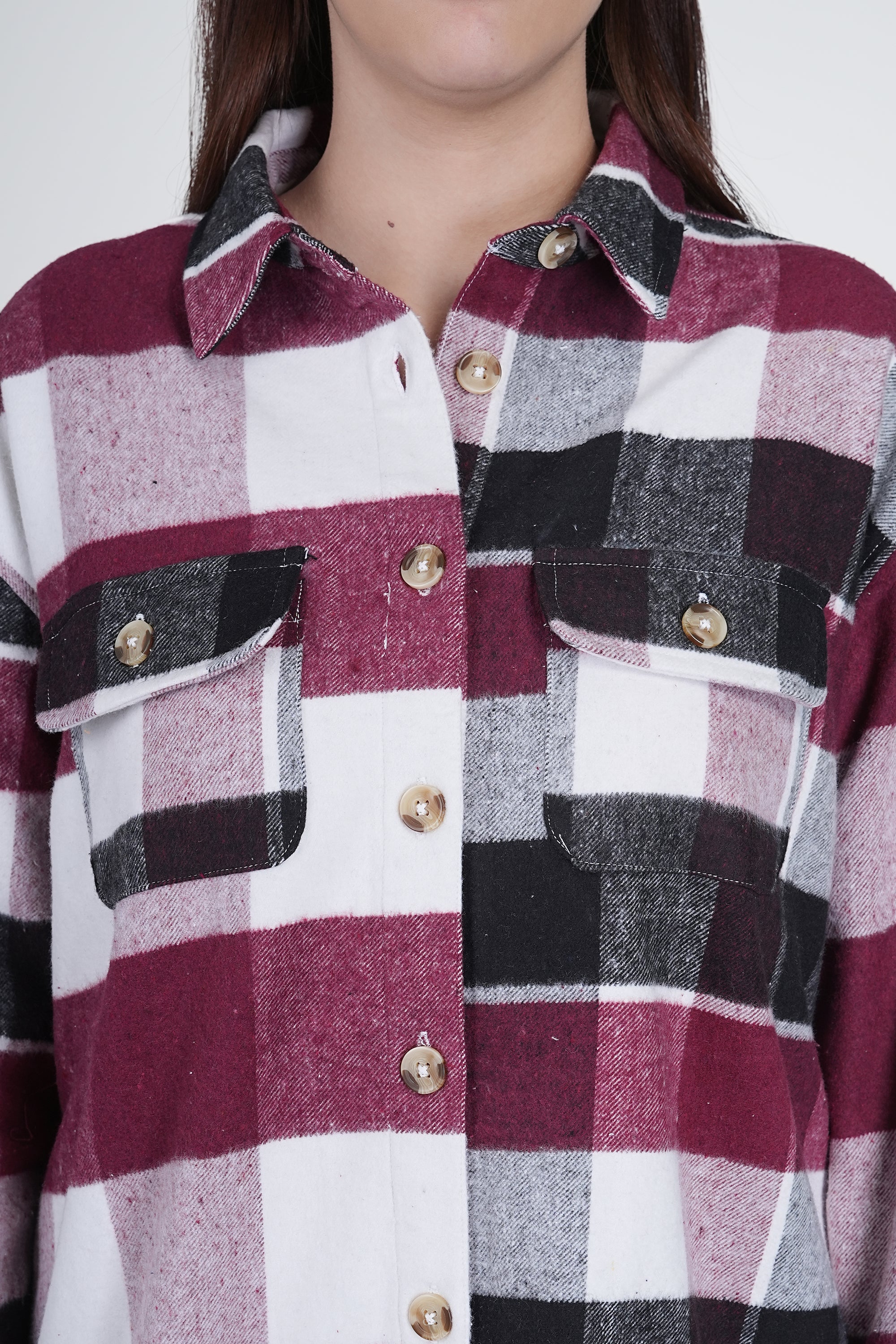 Pink and Black Women's Boxy Fit Checkered Shacket - Image 3