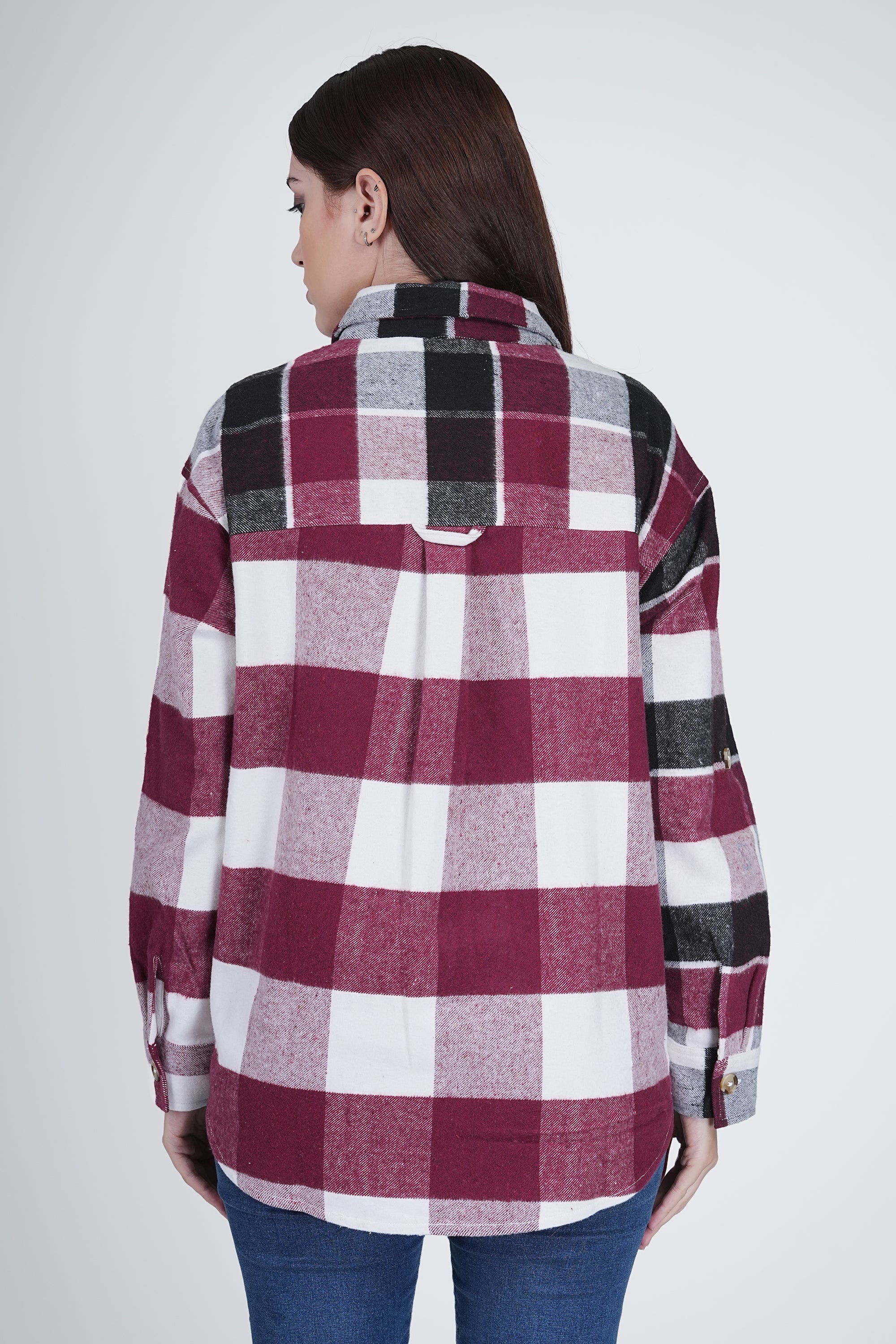 Pink and Black Women's Boxy Fit Checkered Shacket - Image 4