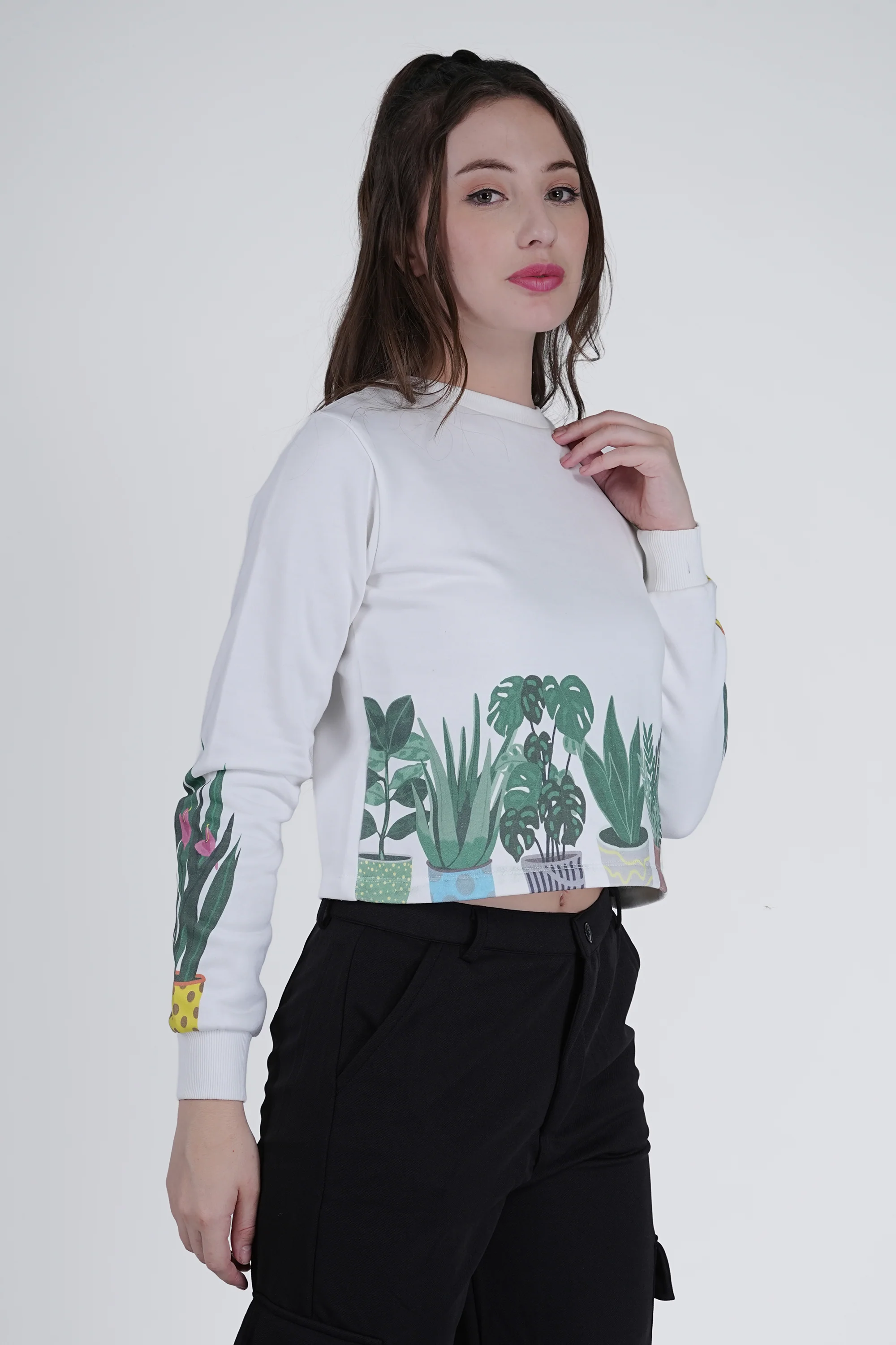 Flawless Women White Printed Sweatshirt | PLANTMANIA - Image 5