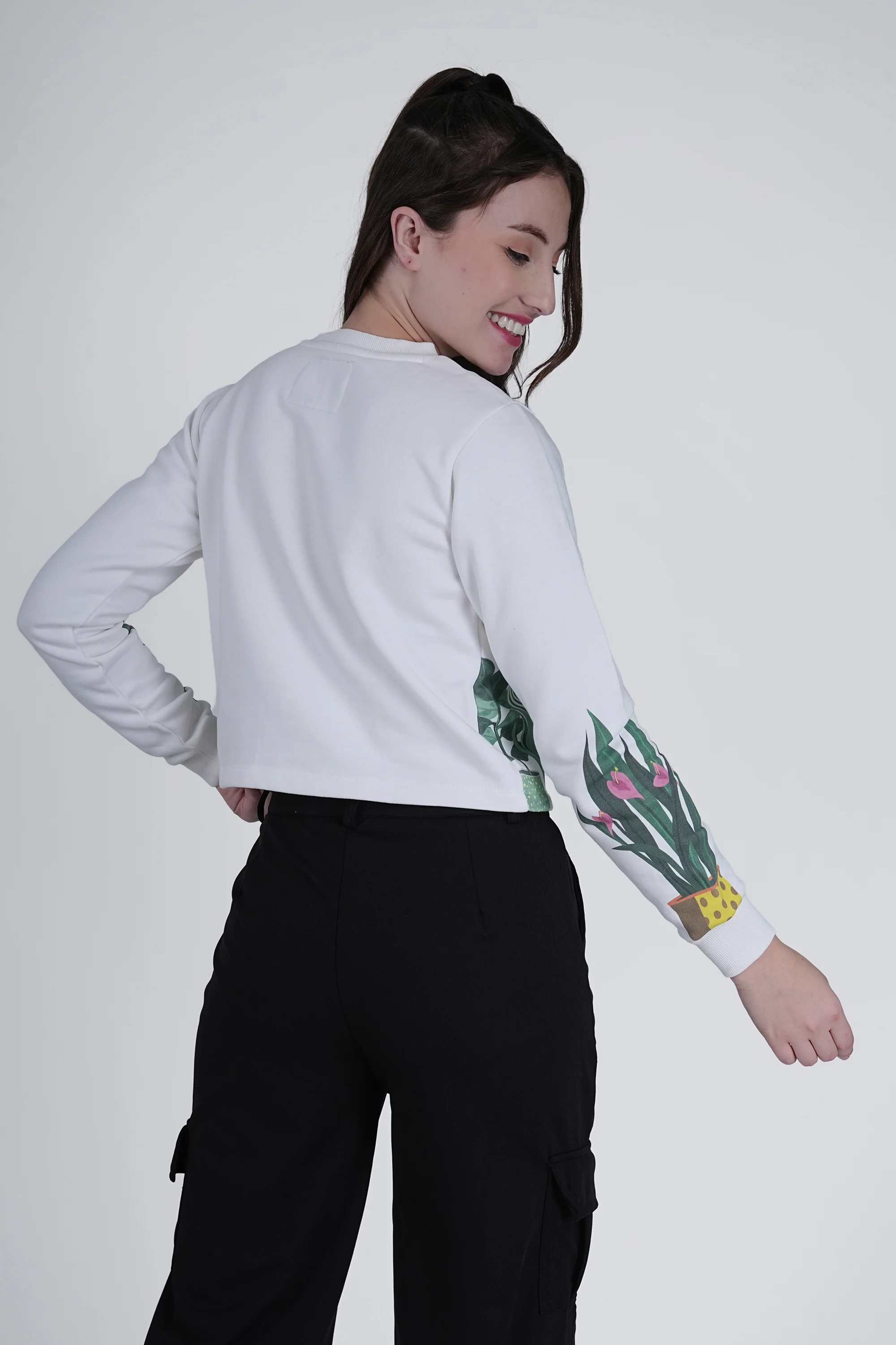 Flawless Women White Printed Sweatshirt | PLANTMANIA - Image 7