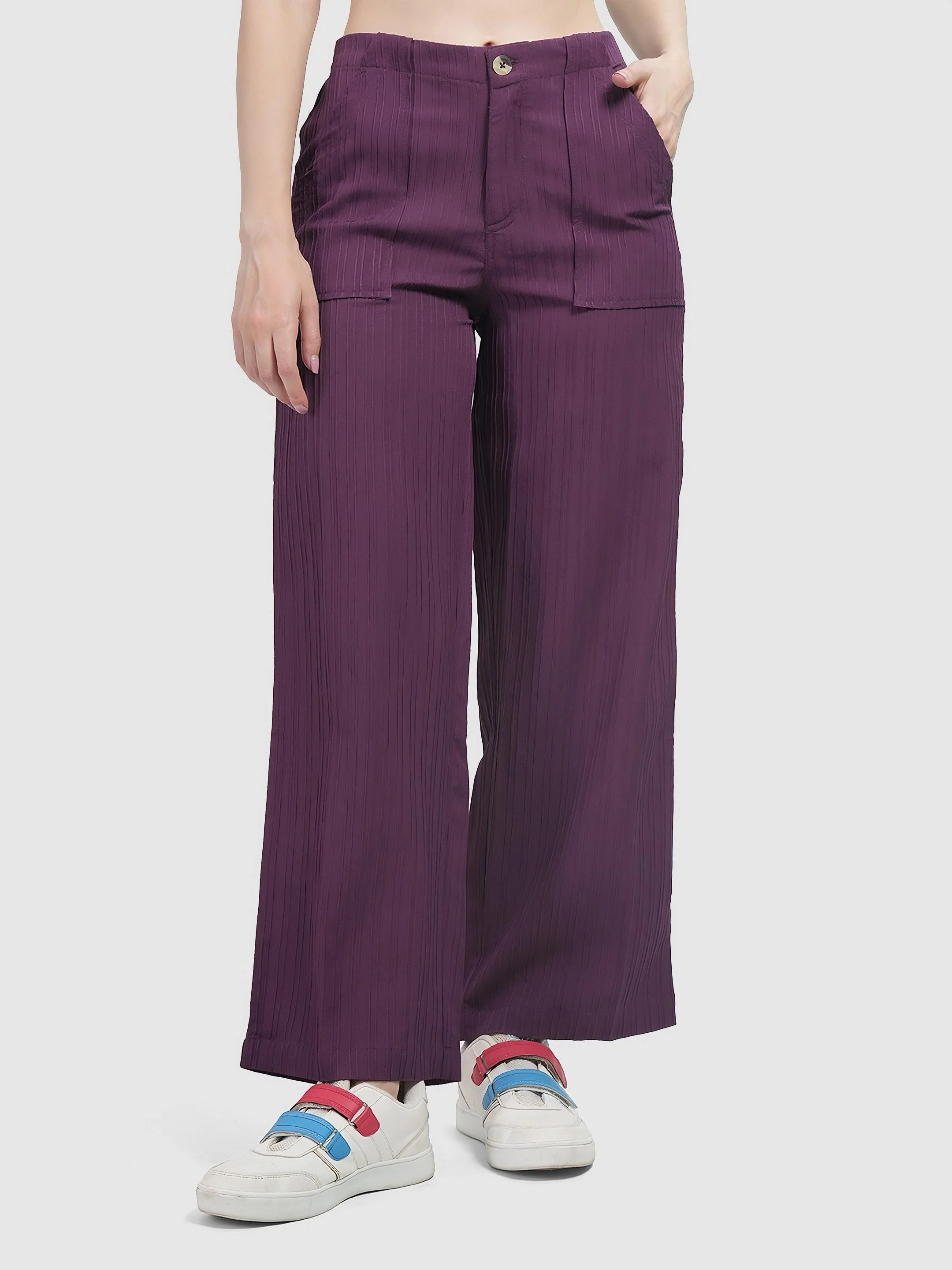 Purple Colour | Women Formal Trousers Regular Fit - Image 3