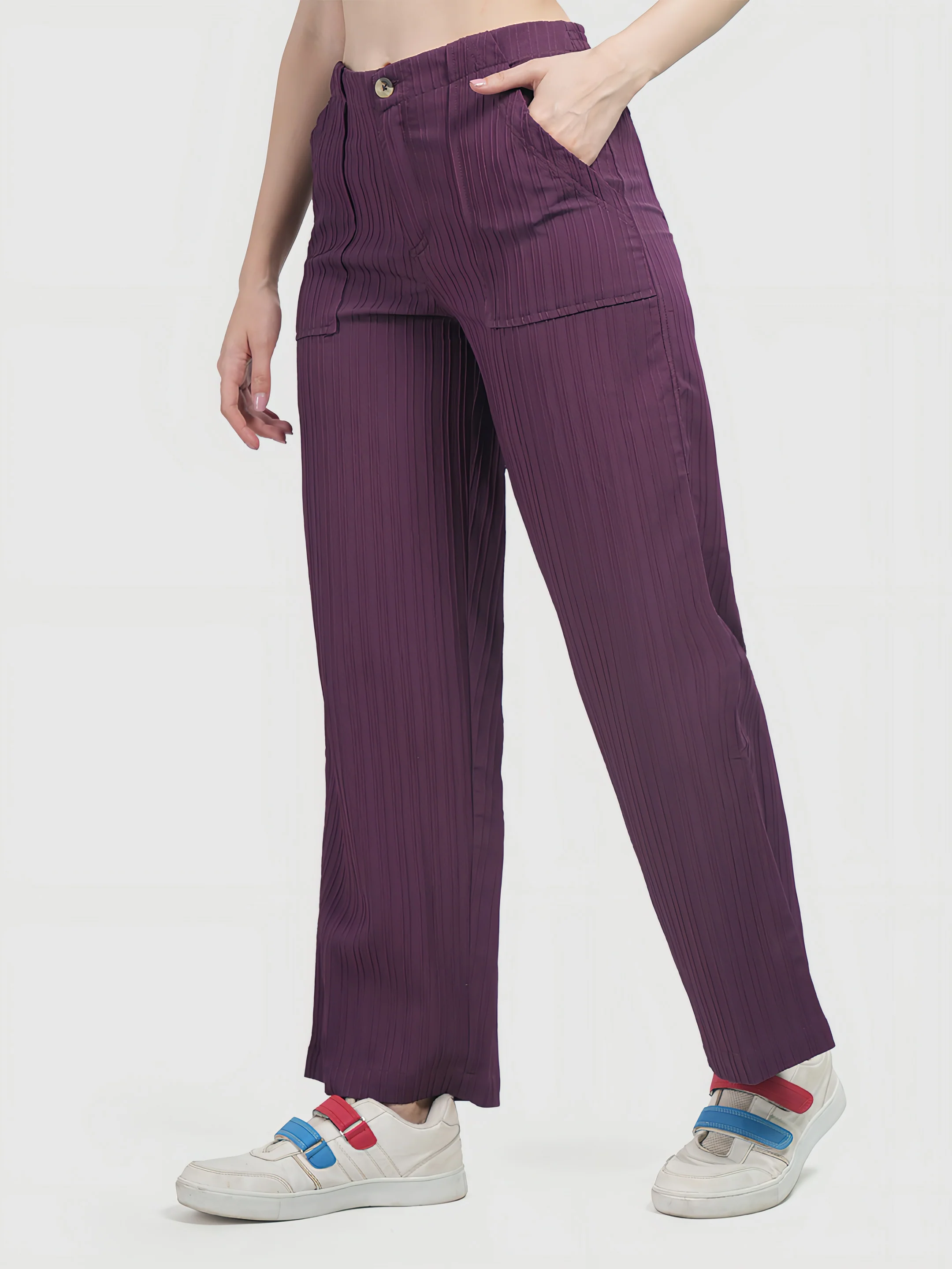 Purple Colour | Women Formal Trousers Regular Fit - Image 4