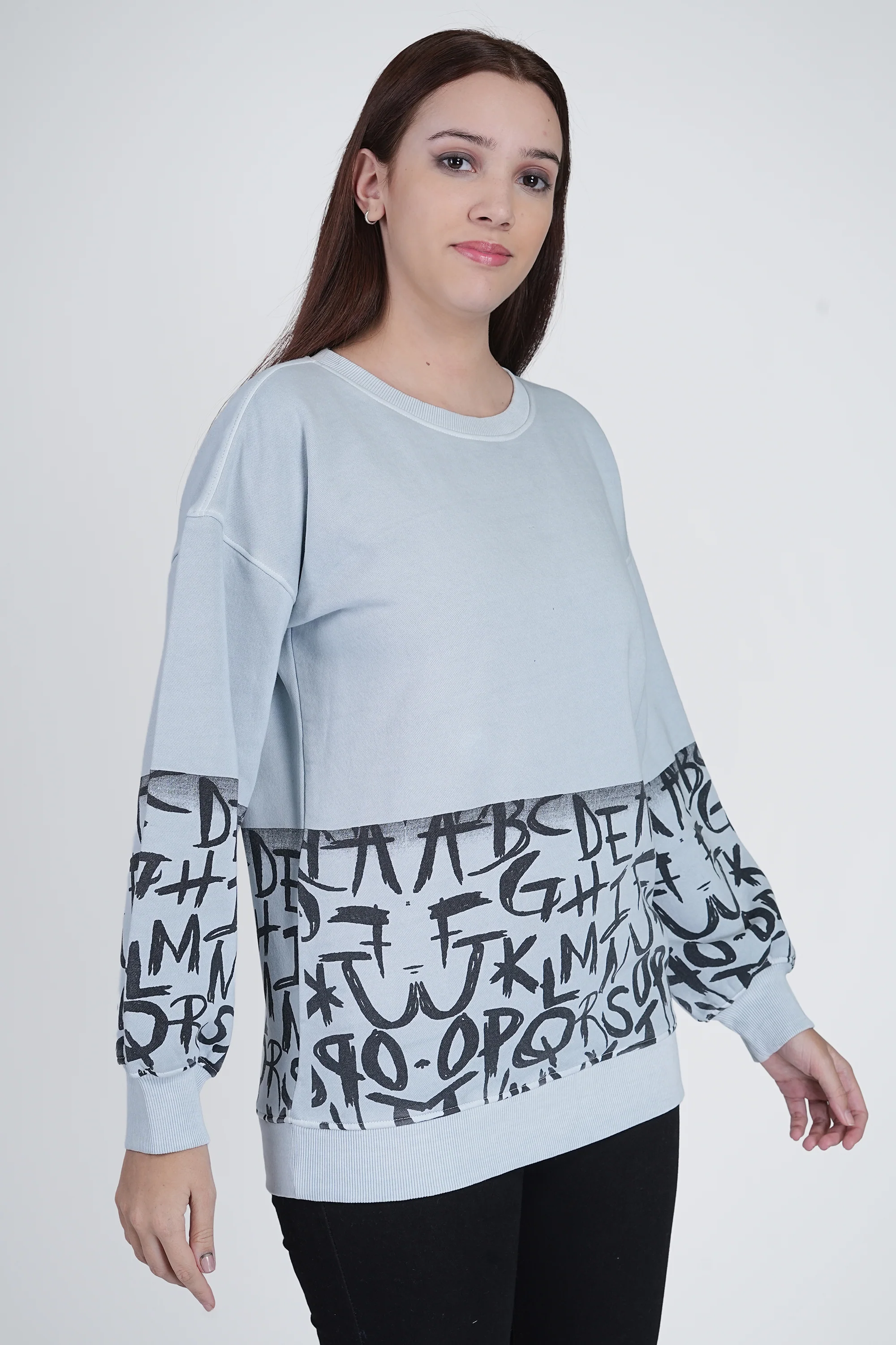 Sky Blue Printed Sweatshirt for Women - Image 4