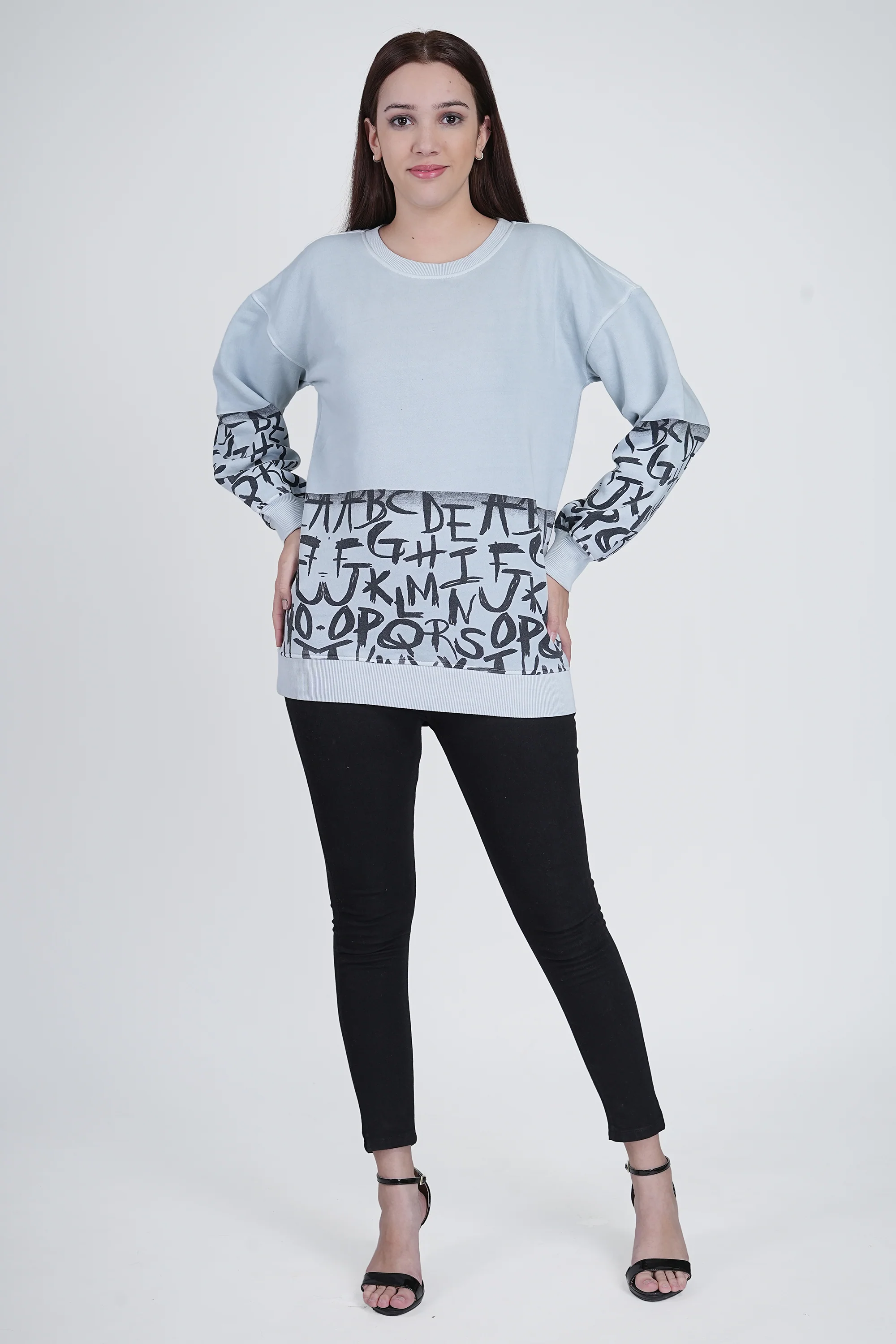 Sky Blue Printed Sweatshirt for Women - Image 6