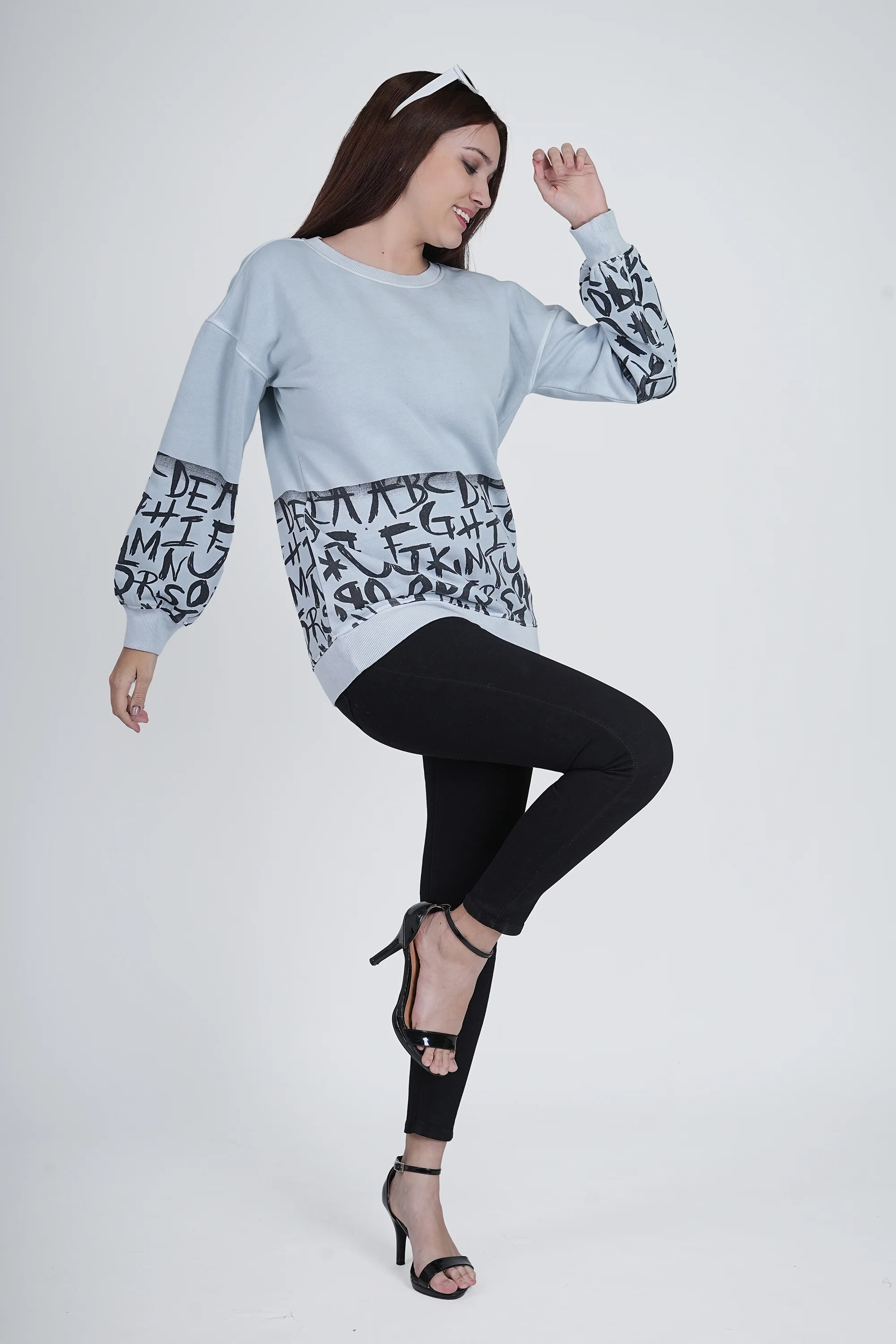Sky Blue Printed Sweatshirt for Women - Image 7