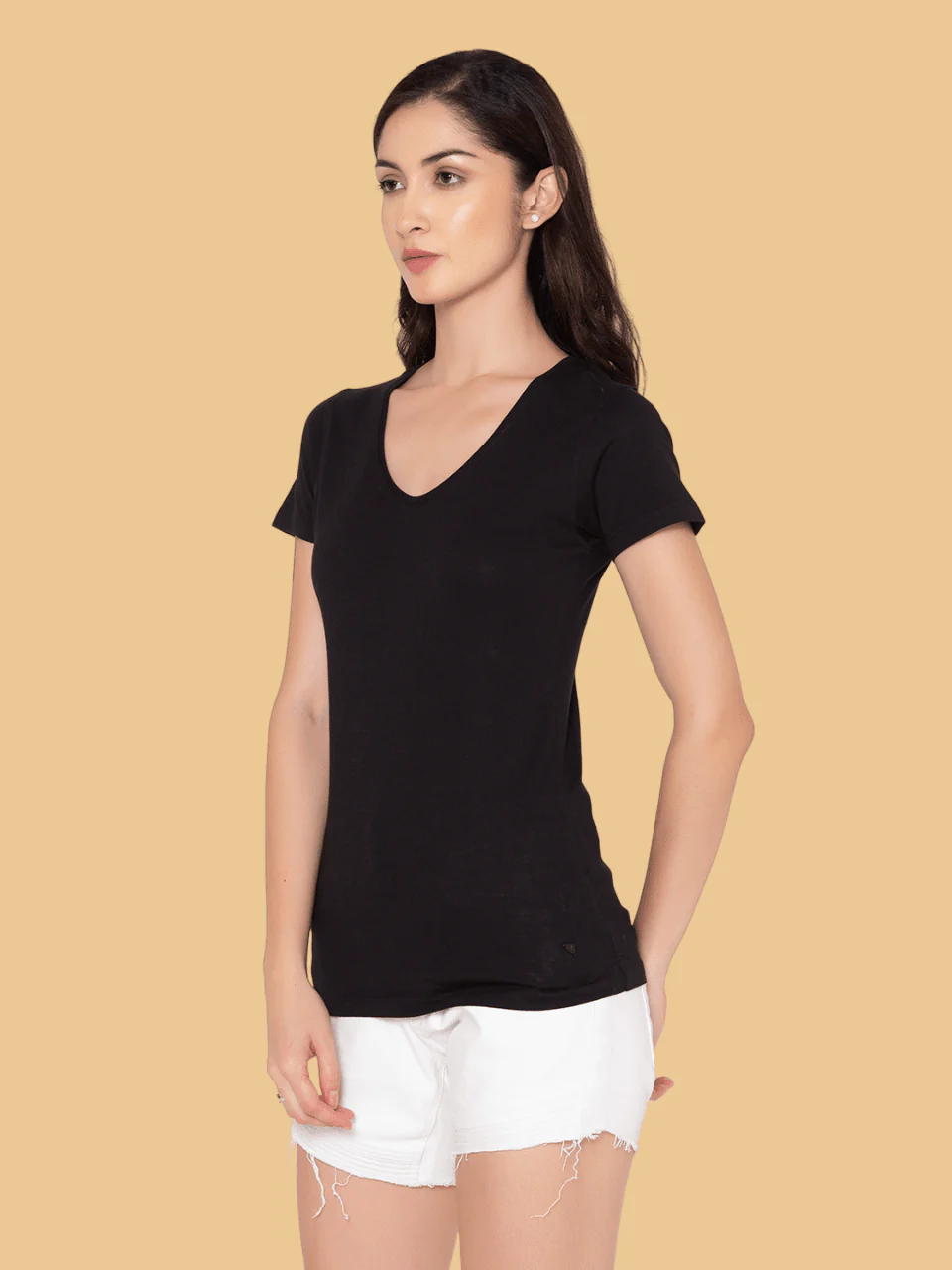 Flawless Women Black Solid Cotton T-Shirt - Image 4