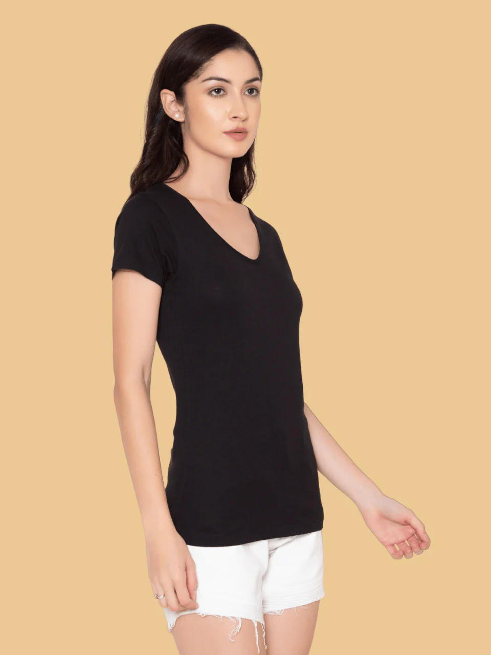 Flawless Women Black Solid Cotton T-Shirt - Image 5