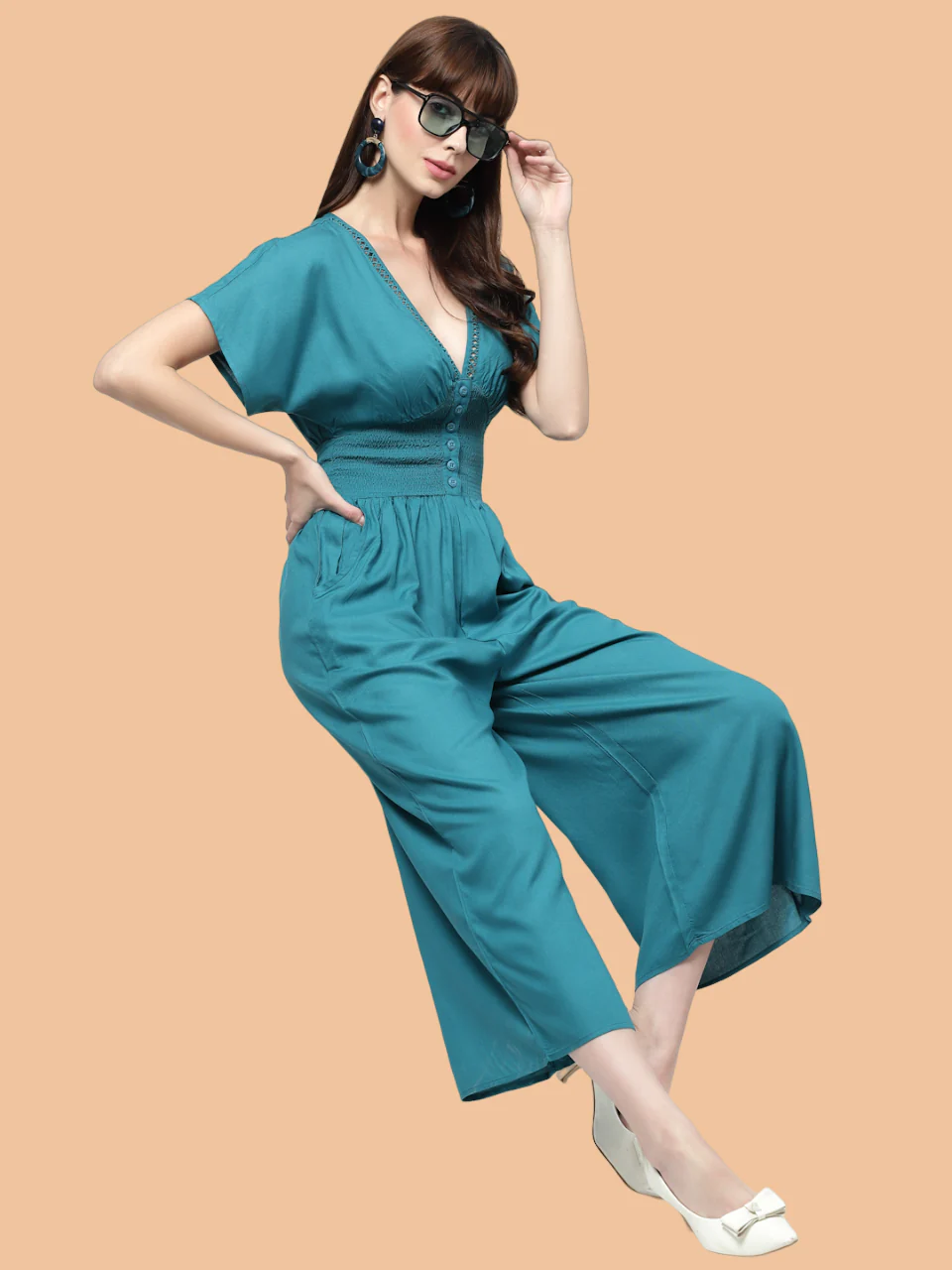 Flawless Women Thrive Teal Jumpsuit | JASMINE - Image 6
