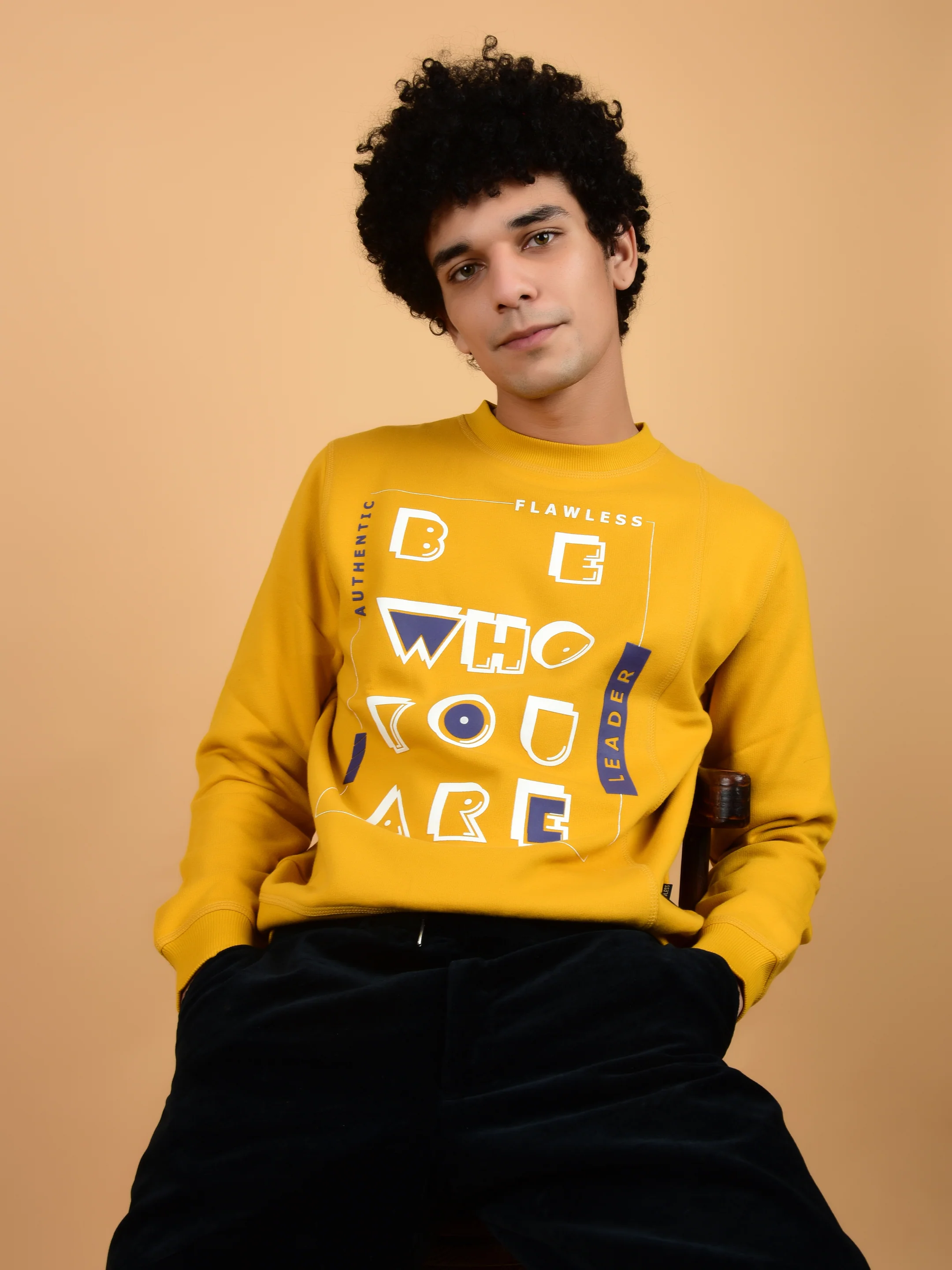 Flawless Men Typographic Swag Mustard Sweatshirt - Image 3