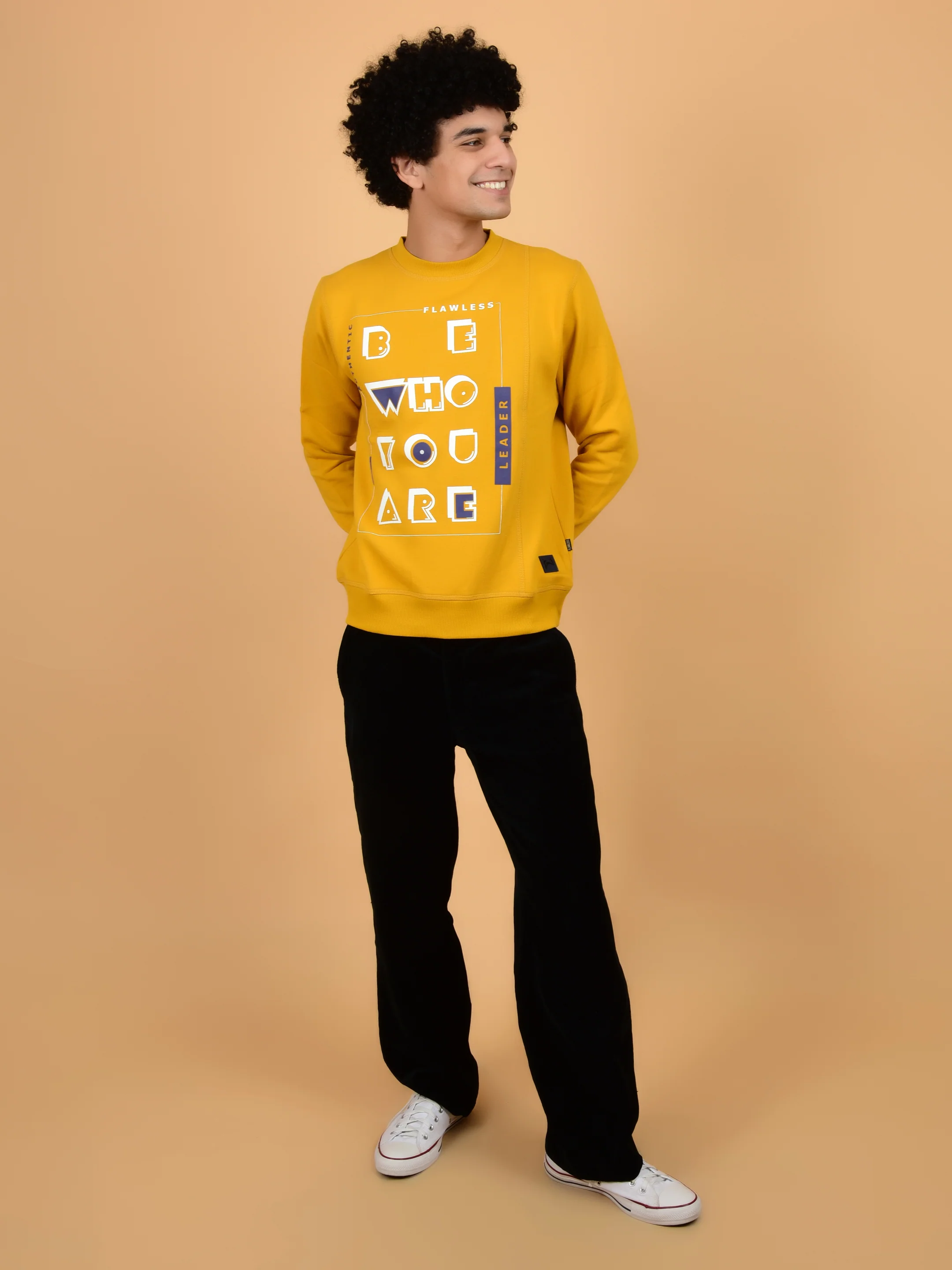 Flawless Men Typographic Swag Mustard Sweatshirt - Image 4