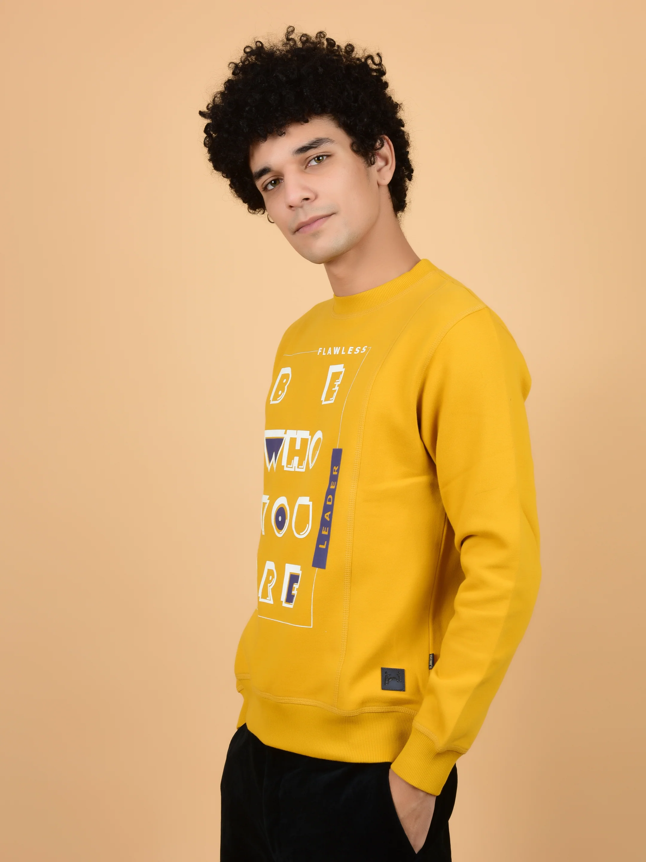 Flawless Men Typographic Swag Mustard Sweatshirt - Image 5